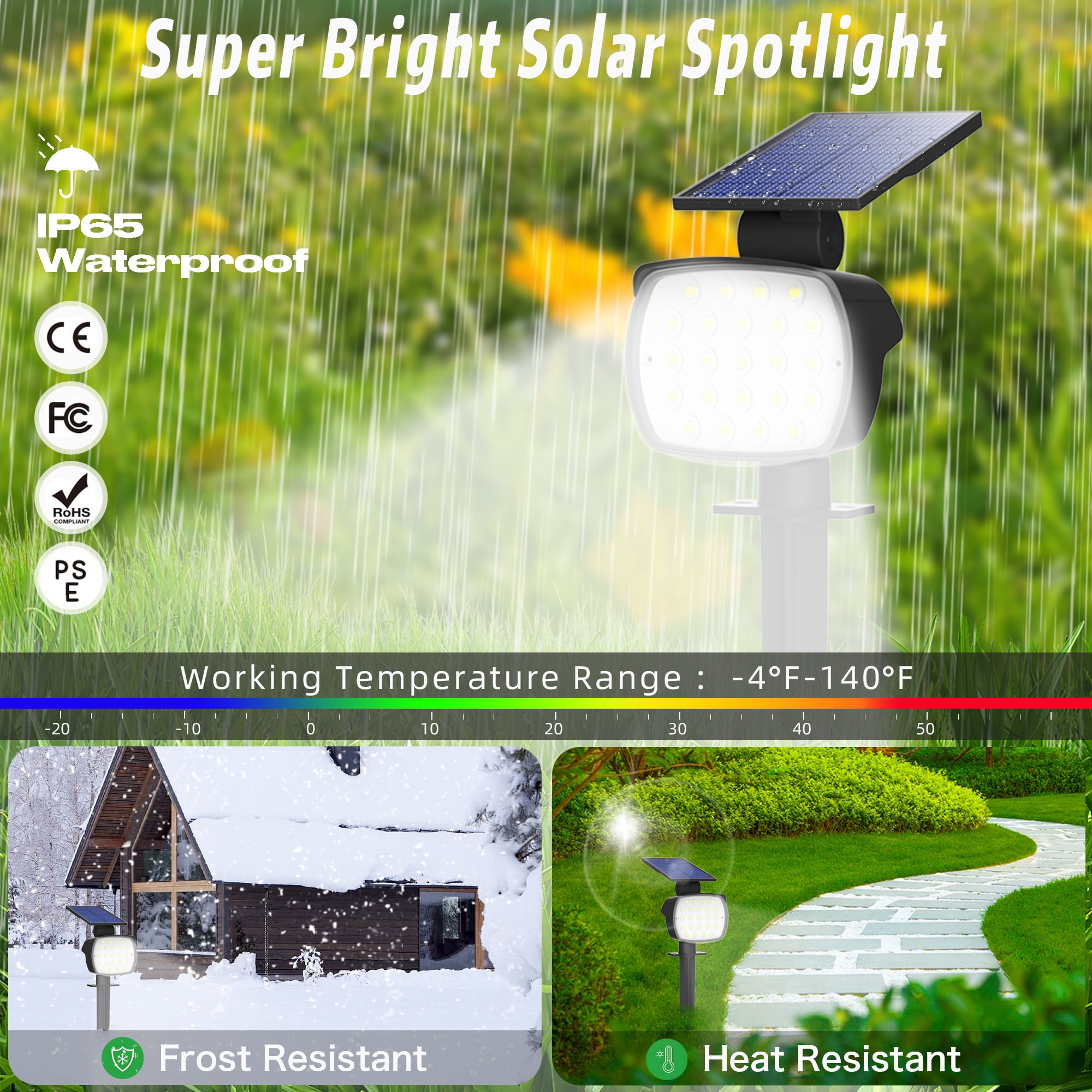 CHARKEE Solar Spot Lights Outdoor Waterproof LED Landscape Lighting (White, 4 Pack) ixmot