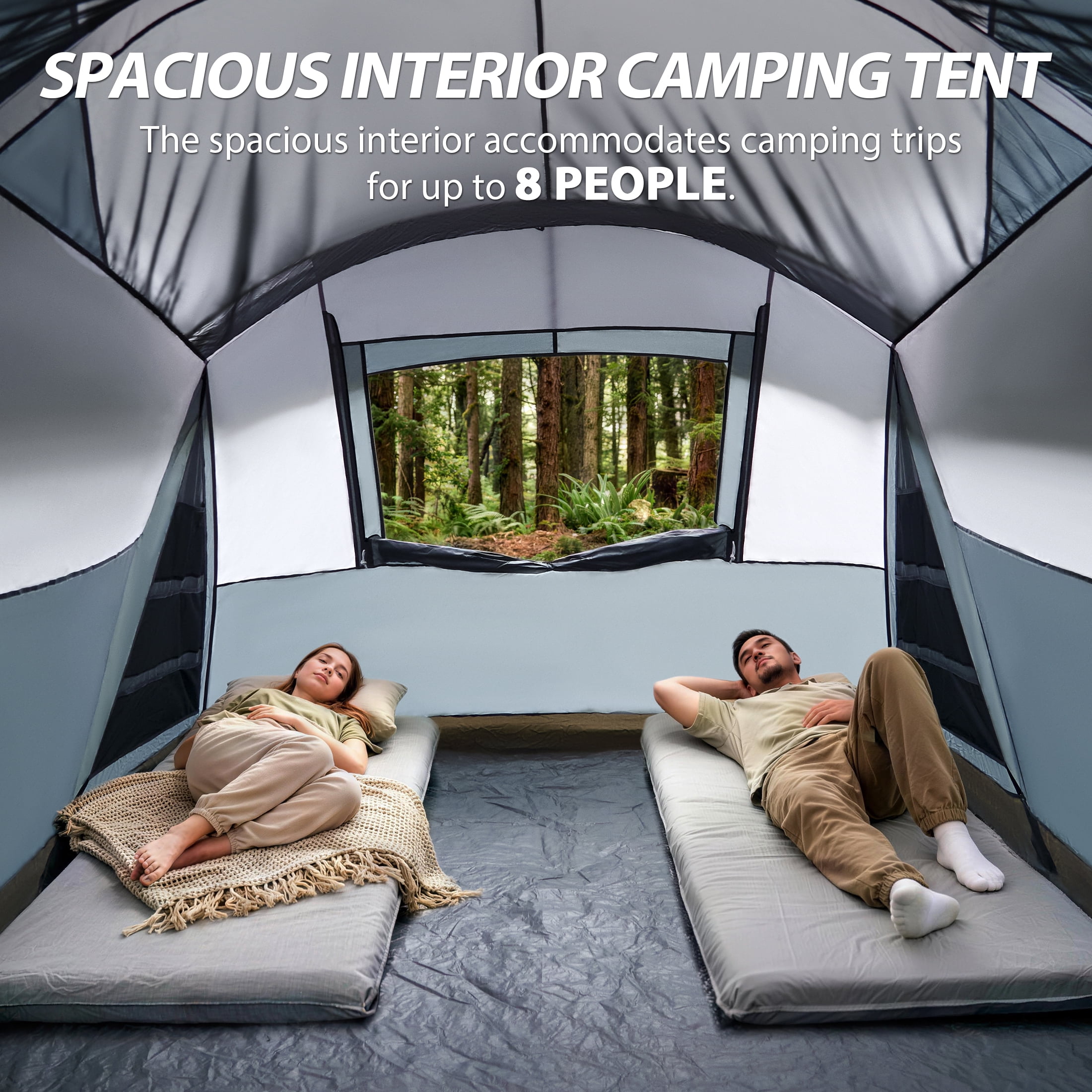 EVER ADVANCED 8 Person Family Camping Tent with Screen Porch and Rainfly (Gray, 20 ft x 8 ft x 6.3 ft) 654mm