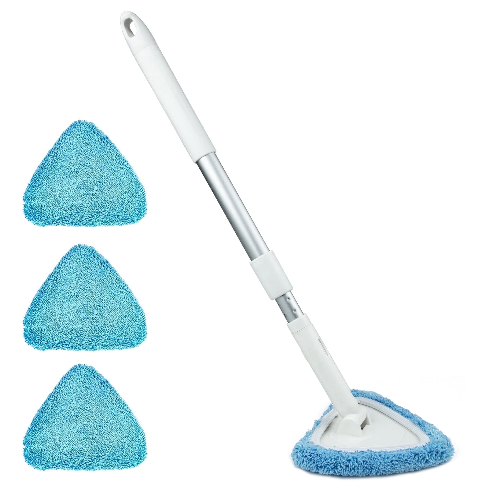ITTAHO Car Windshield Cleaning Tool with Extendable Handle and 3 Washable Microfiber Pads (White, 19.6 in to 26 in) jzzqe