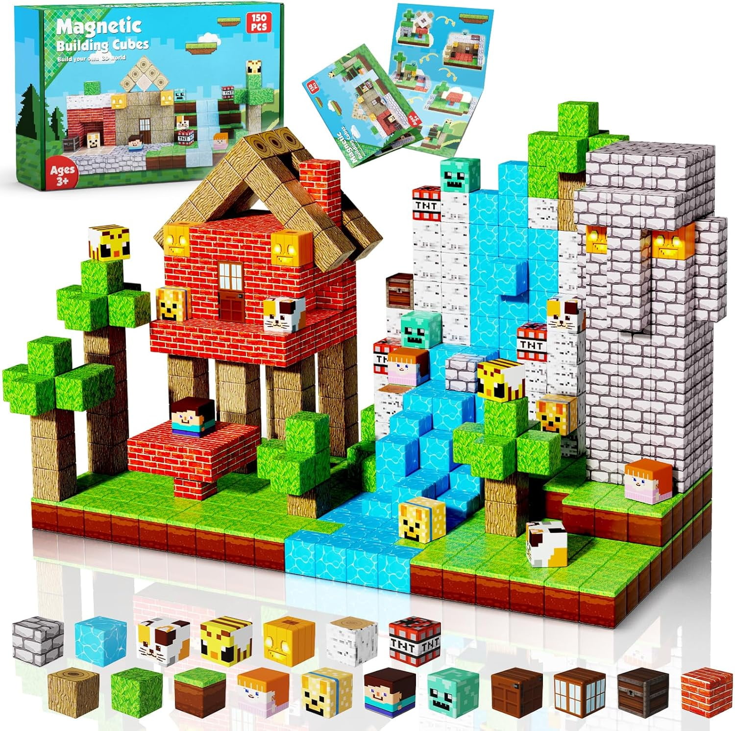 Annexfun Magnetic Building Blocks Set, STEM Montessori Sensory Stacking Cubes for Creative Construction (150 Pieces) a3tdz