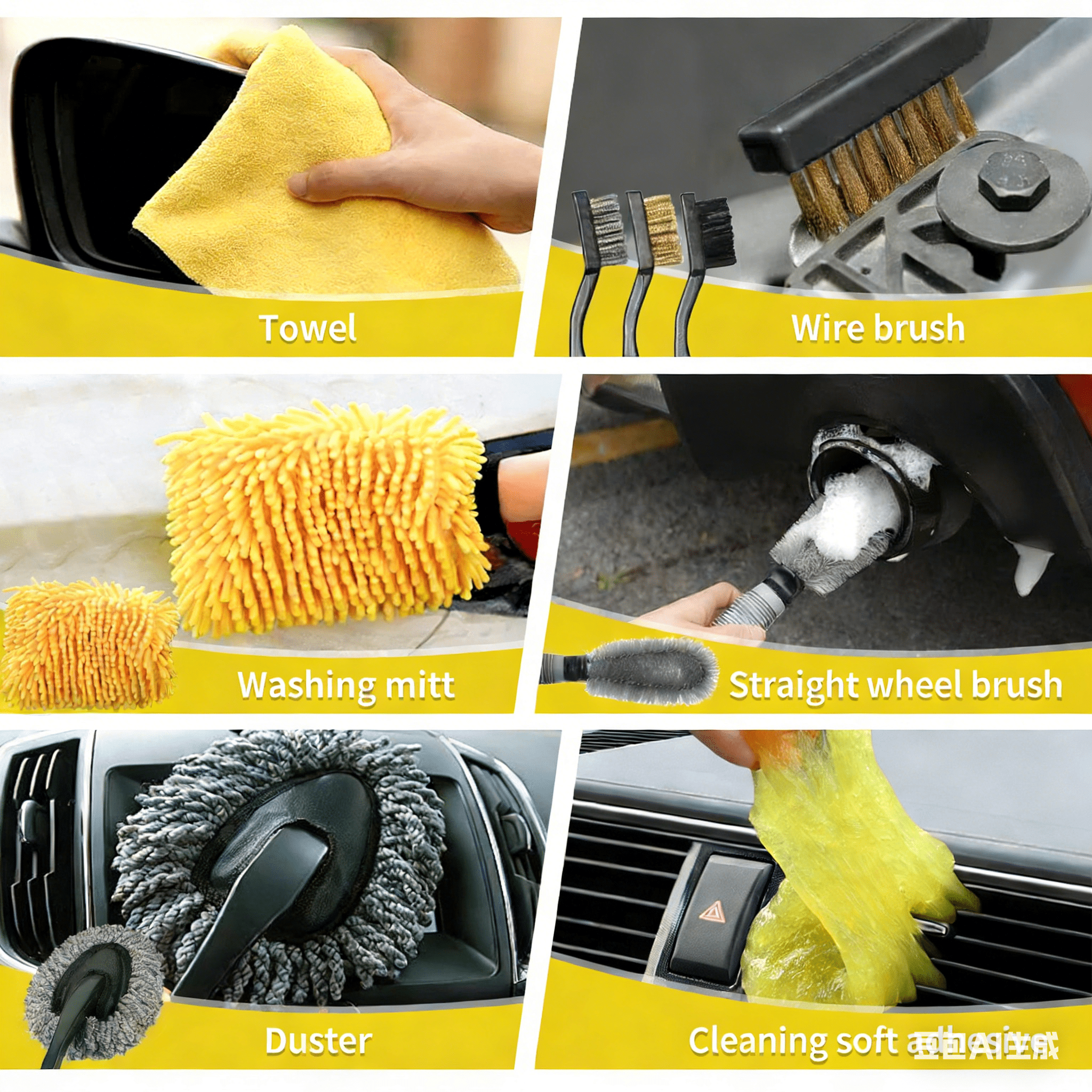 STORGENER 35-Piece Car Detailing Kit, Professional Auto Cleaning Brush Set for Interior, Exterior, and Wheels (Yellow, 35-Piece Set) 3zawh