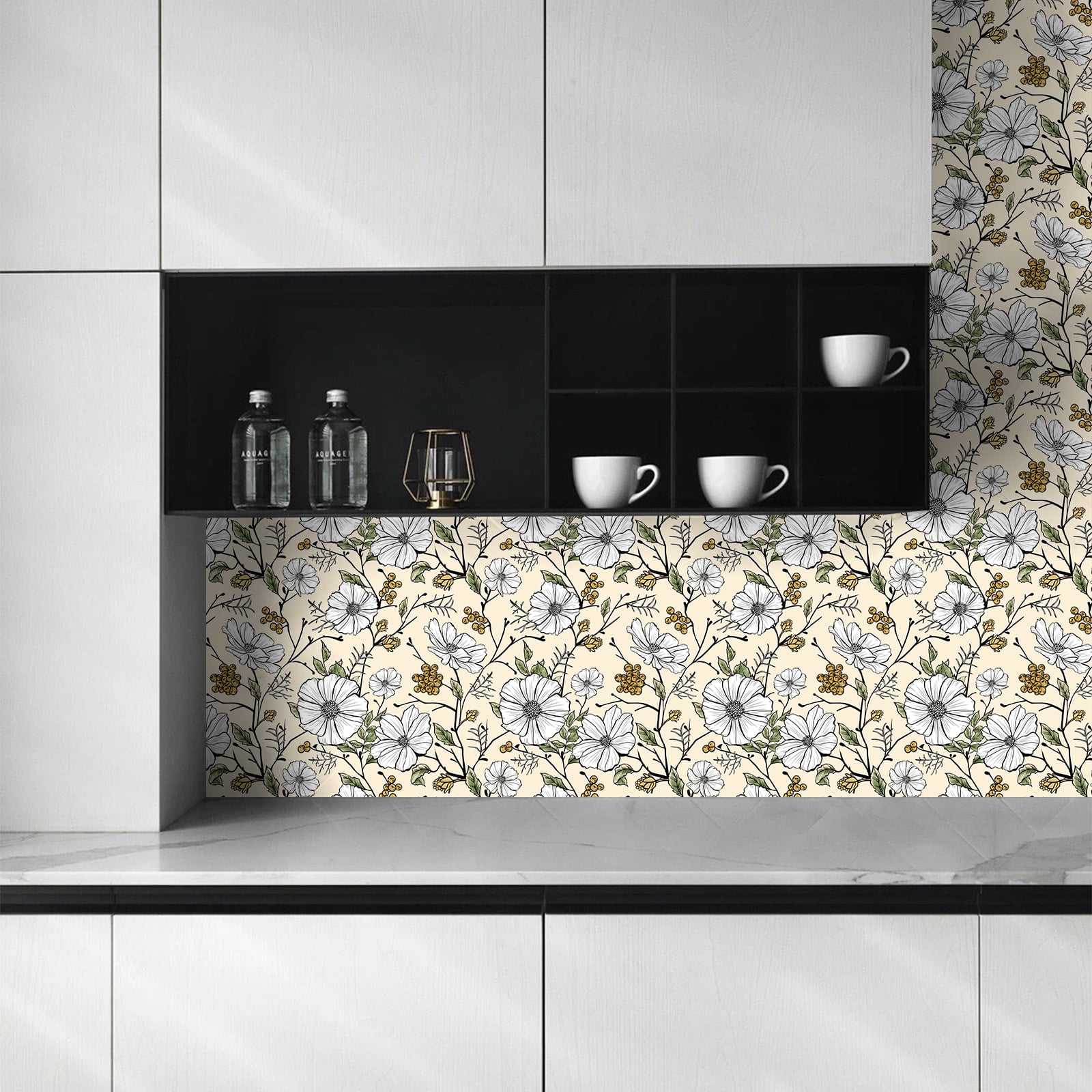 UMIGGEE Floral Peel and Stick Wallpaper, Self-Adhesive Removable Contact Paper for Home Decor and Furniture Renovation (Beige, 17.7 in x 118 in) eduoz