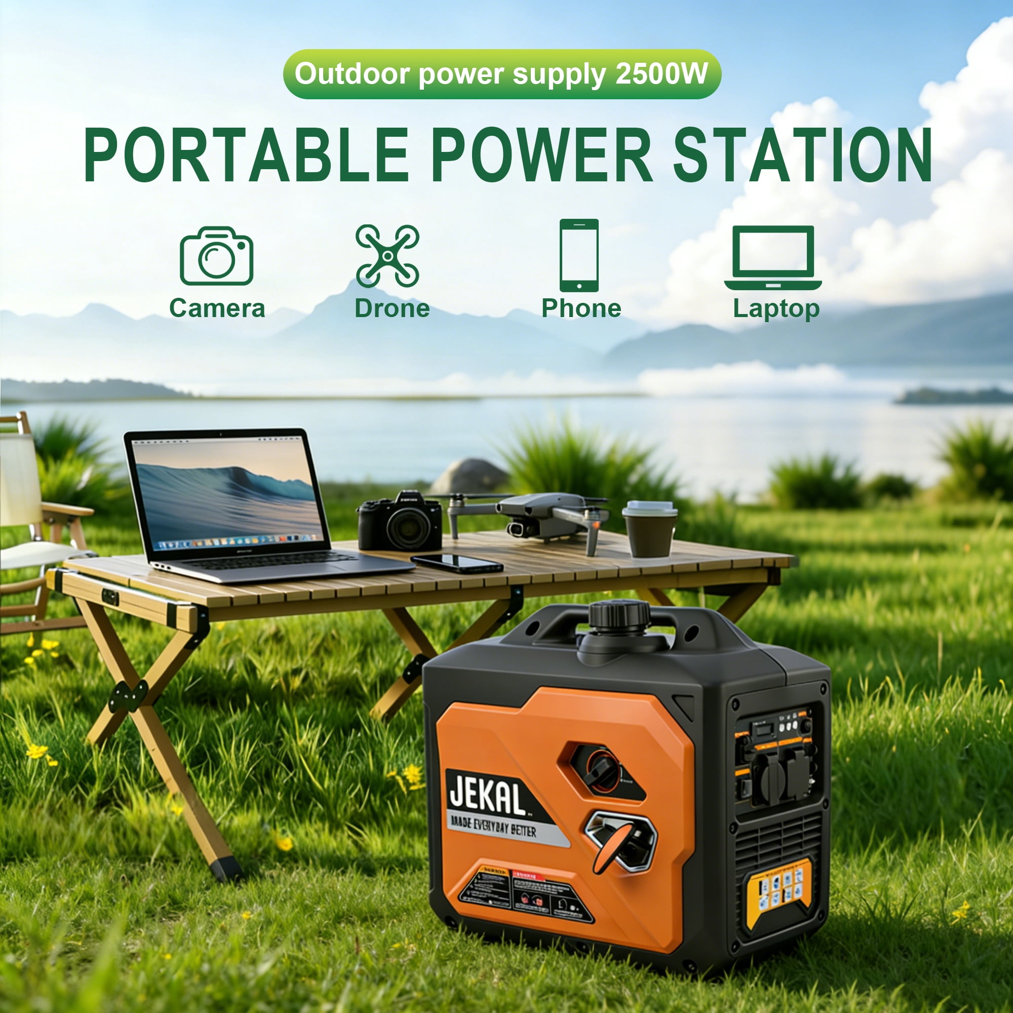 MUSSLAN 2500W Portable Inverter Generator, Quiet Gas Propane Powered Engine with CO Sensor and RV Ready Outlet (2500W) fdc3g