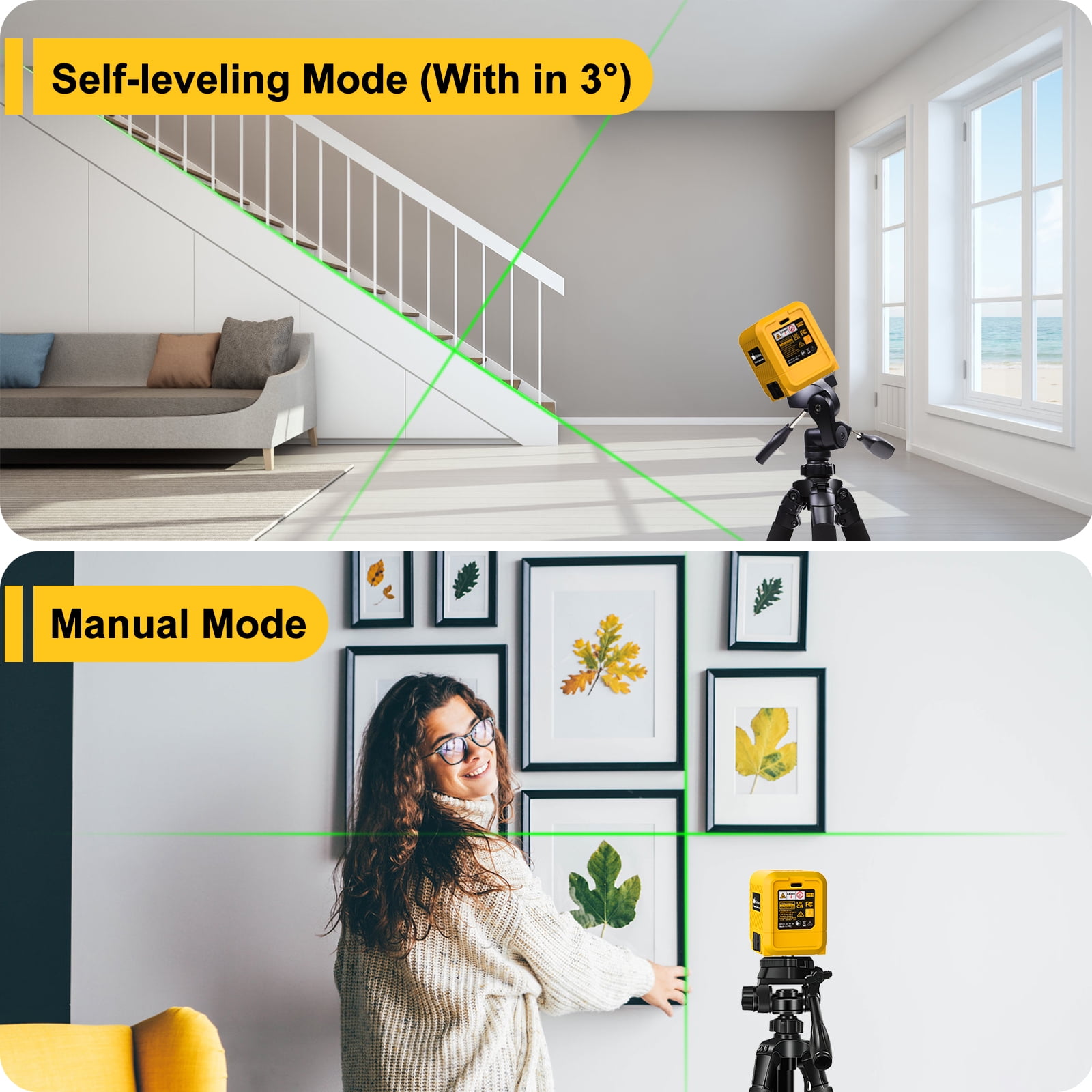 GloBest Portable Rechargeable Green Laser Level, Self-Leveling Cross Line Tool with Magnetic Bracket (Green, 100 ft Range) o3r6b