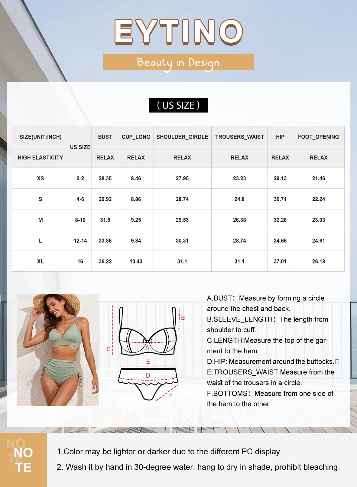 Eytino Women's High Waisted Bikini Set Ribbed V Neck Two Piece Swimsuit (Black, M) poe8c