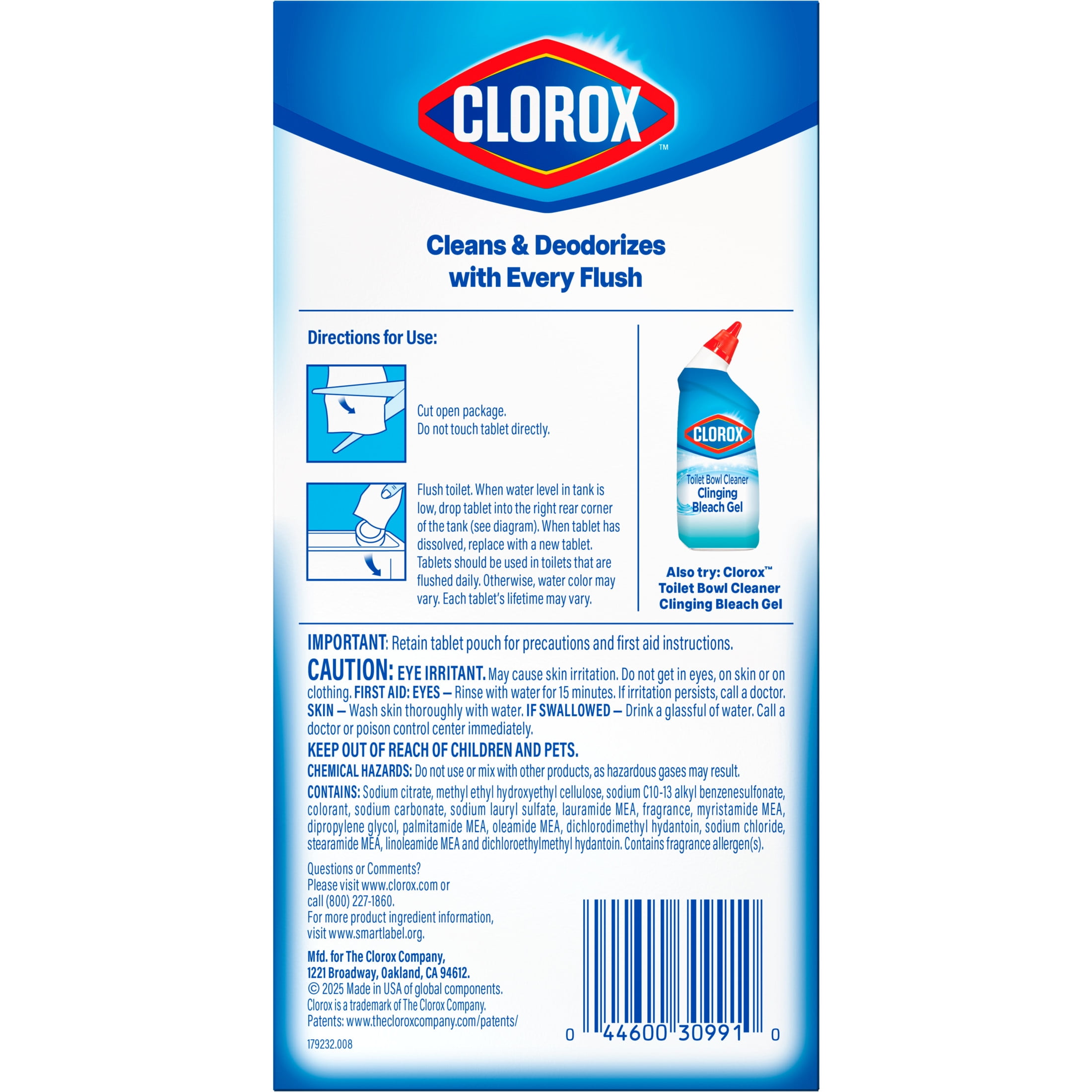 Clorox Bleach and Blue Toilet Bowl Cleaner Tablets, Automatic Stain Remover & Deodorizer (Rain Clean, 4 Count) ozvhb