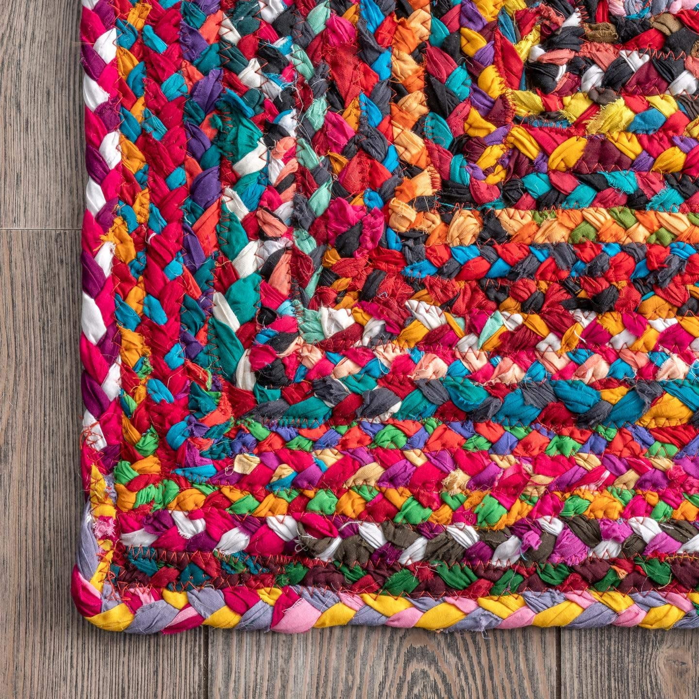 ColorFullHouse Handmade Braided Cotton Area Rug, Reversible Decorative Floor Carpet (Red Multi, 2 ft x 2 ft) r3xo0