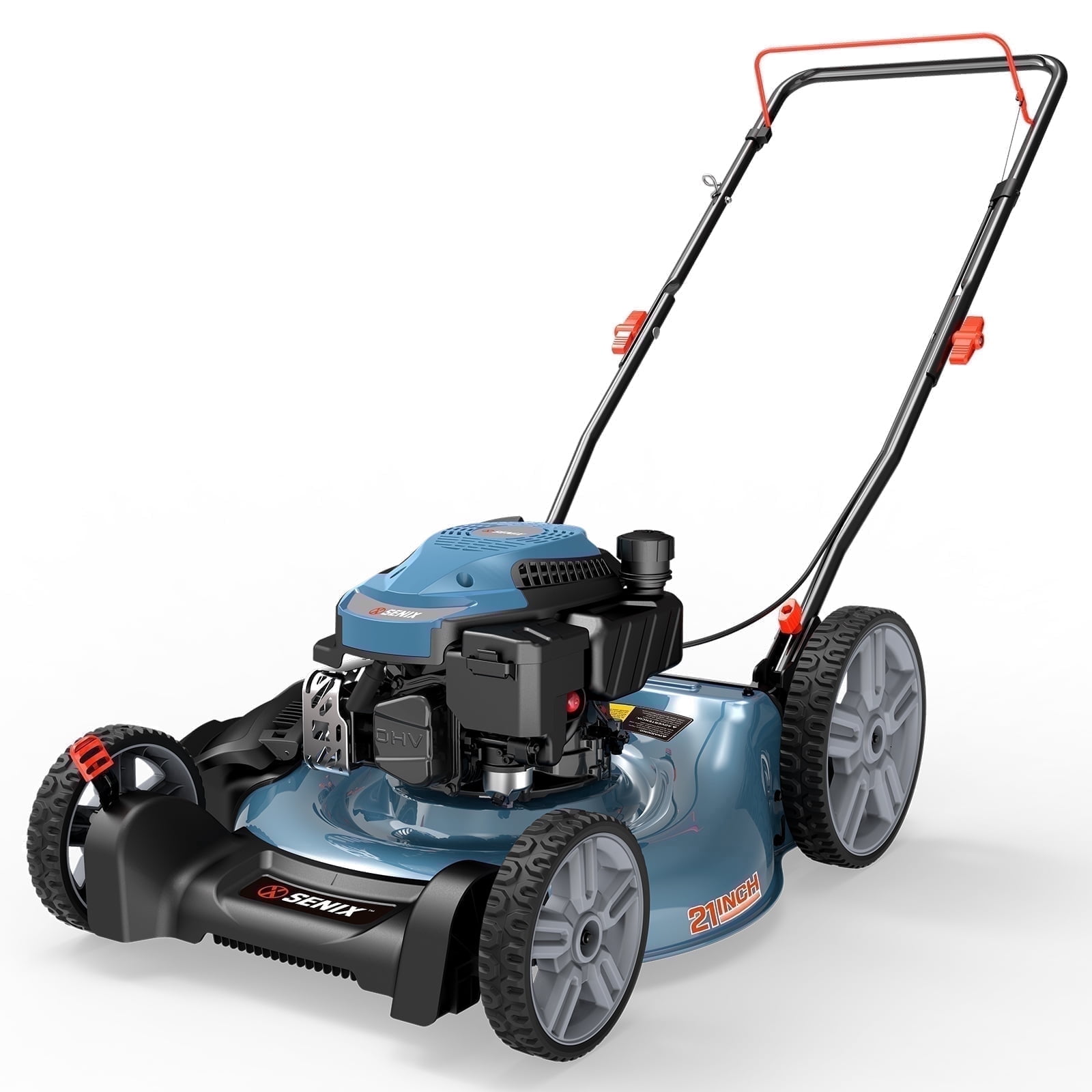 Senix 21 in Gas Lawn Mower, 144cc 4-Cycle Engine, 2-in-1 Mulching and Side Discharge, 6 Adjustable Heights yb2jx