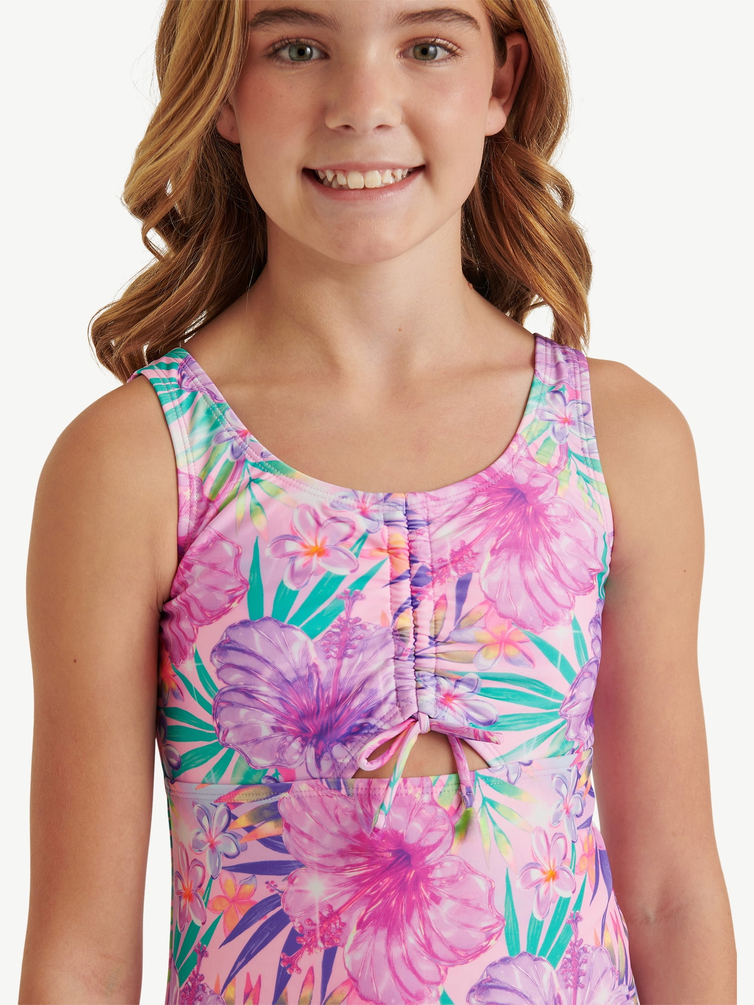 Justice Girls One Piece Center Cinched Swimsuit (Multi, XS) 1yip0