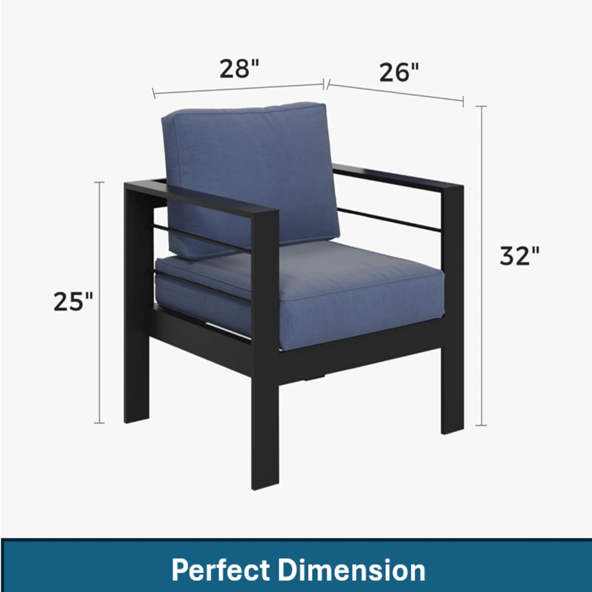 Kiootto Aluminum Patio Armchair Set (2-Piece, Blue Cushions, 28 in W x 26 in D x 32 in H) kfbl0