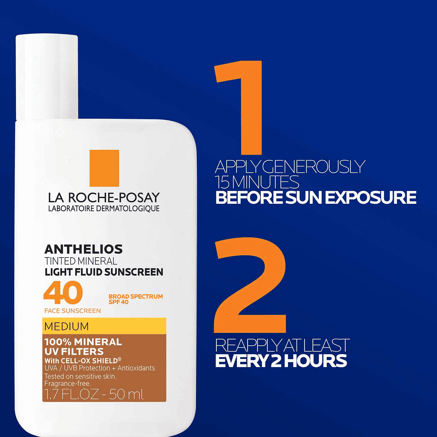 La Roche-Posay Anthelios Tinted Mineral SPF 40 Sunscreen Fluid (Medium, 1.7 fl oz) 1h9dx