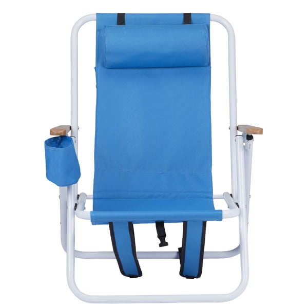 AsterOutdoor Portable Backpack Beach Chairs with Headrest and Cup Holder (Blue, 2 Pack) 6dfsc