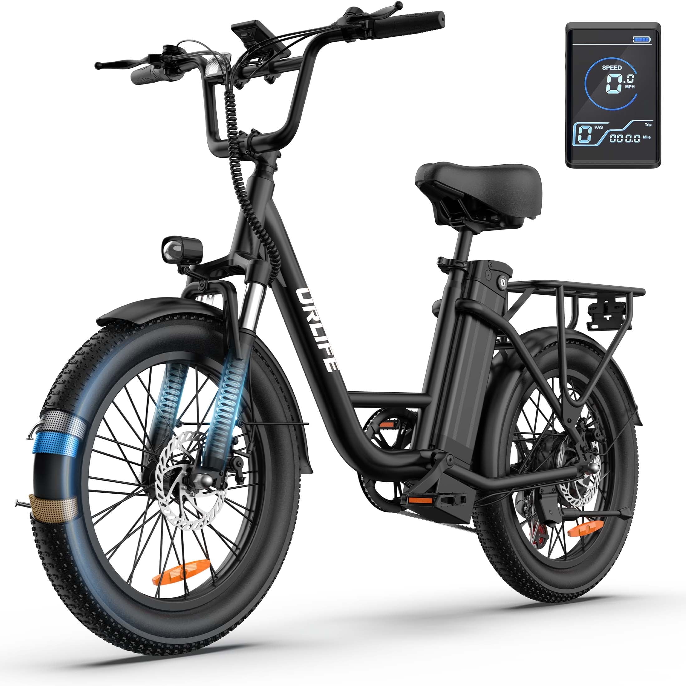 UrLife 3.0 Fat Tire Electric Bike, 750W Motor, 48V 13AH Battery, 7-Speed Commuter E-Bike (Black, 20 in) jru3m