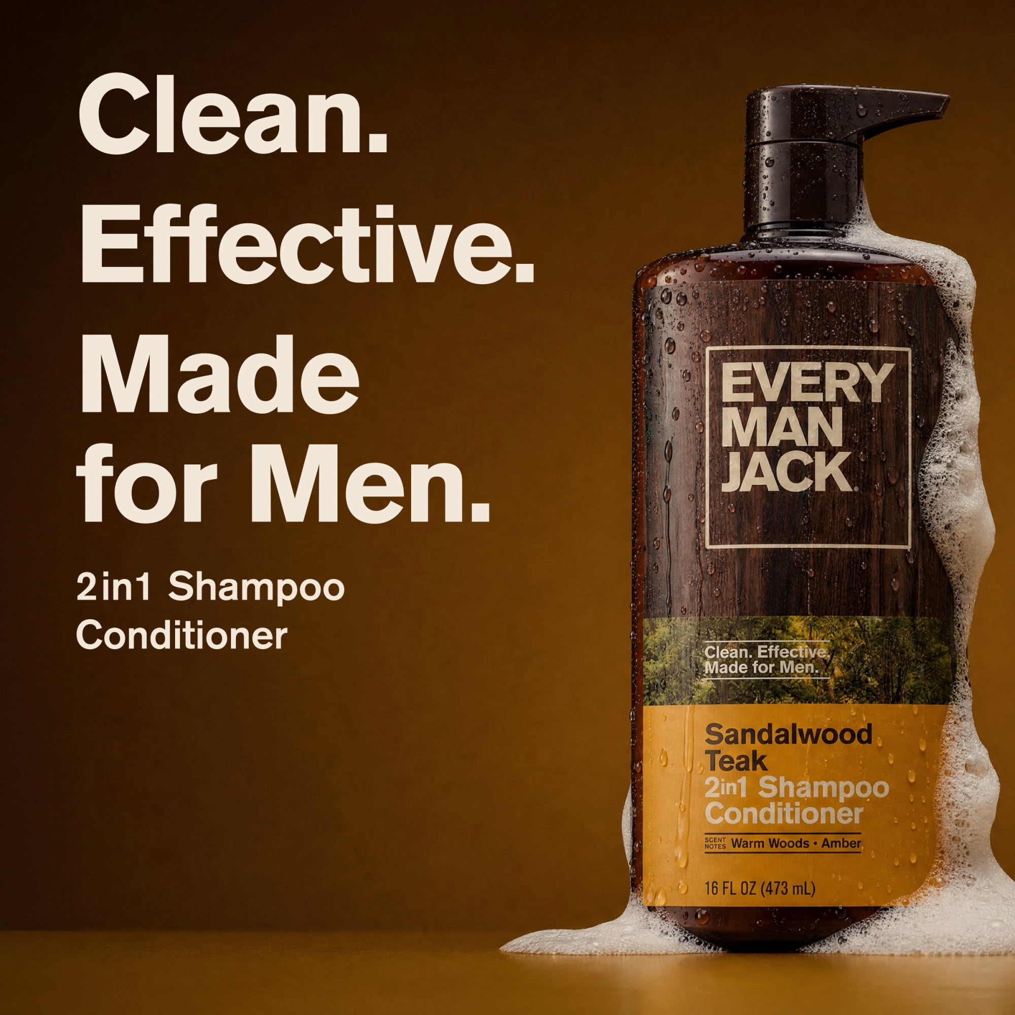 Every Man Jack Sandalwood Teak Daily 2-in-1 Shampoo and Conditioner for Men (Sandalwood Teak, 16 oz) 7gtl2