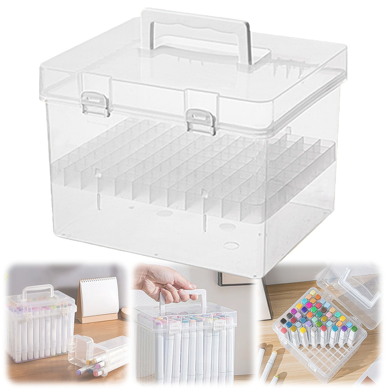 Awwp Art Supply Organizer Case, Large Clear Marker Storage Box with Removable Dividers (Clear, 120 Slot Capacity) uke1g
