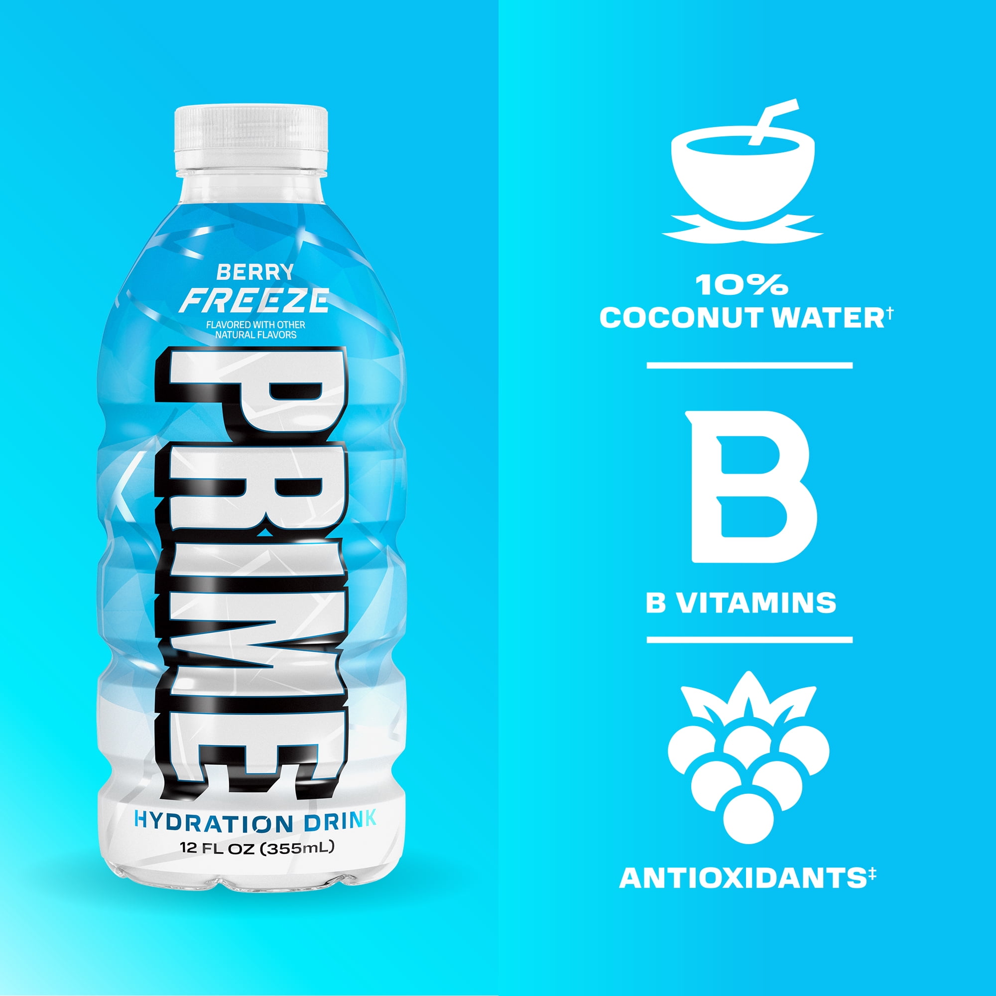 PRIME Hydration Sports Drink Variety Pack, Electrolyte Infused Beverage (Ice Pop, Cherry Freeze, Berry Freeze, 15 Pack, 12 fl oz) zpqk8