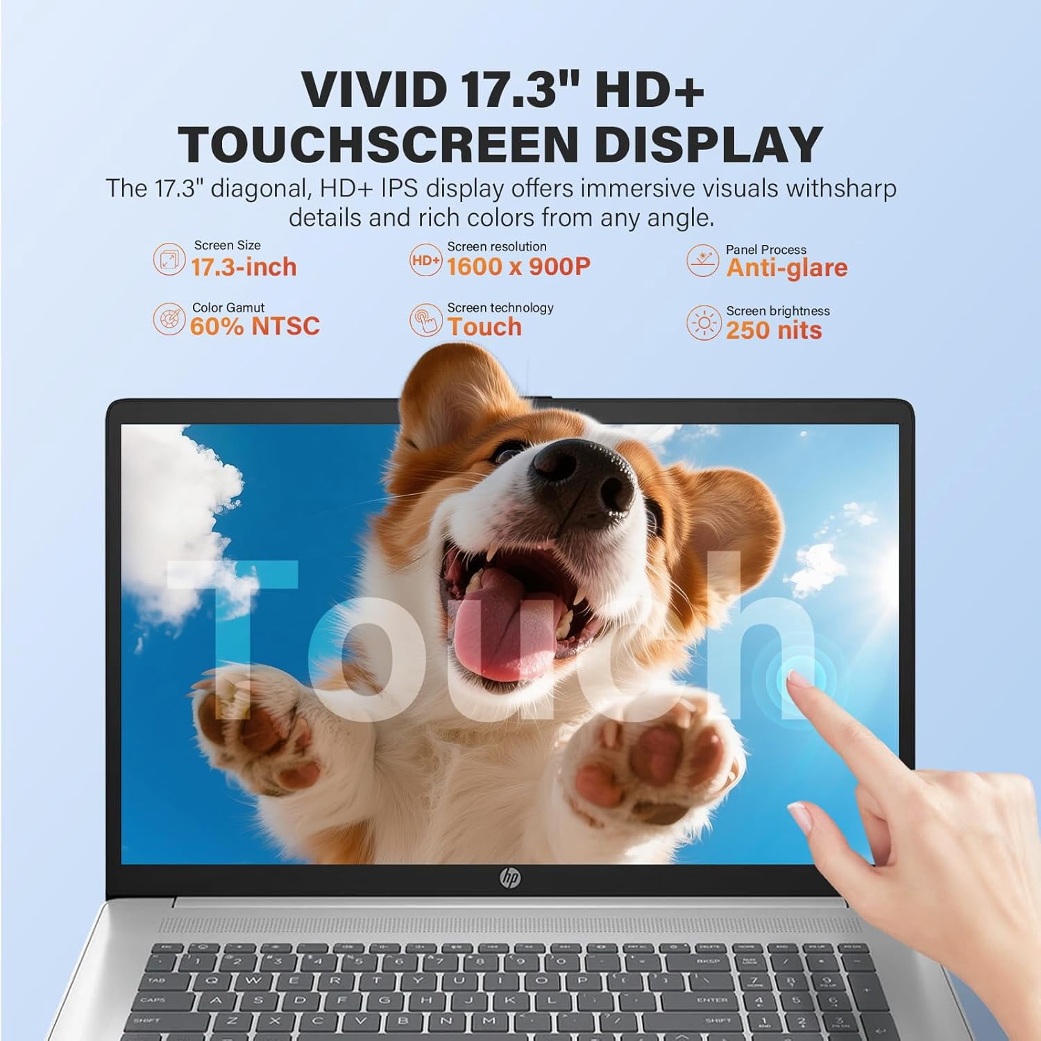HP 17 Laptop Computer, 17.3 in HD+ Touchscreen, AMD Ryzen 5-7430U, 12GB RAM, 512GB SSD, Windows 11 Pro, Backlit Keyboard (Silver) 8iatz