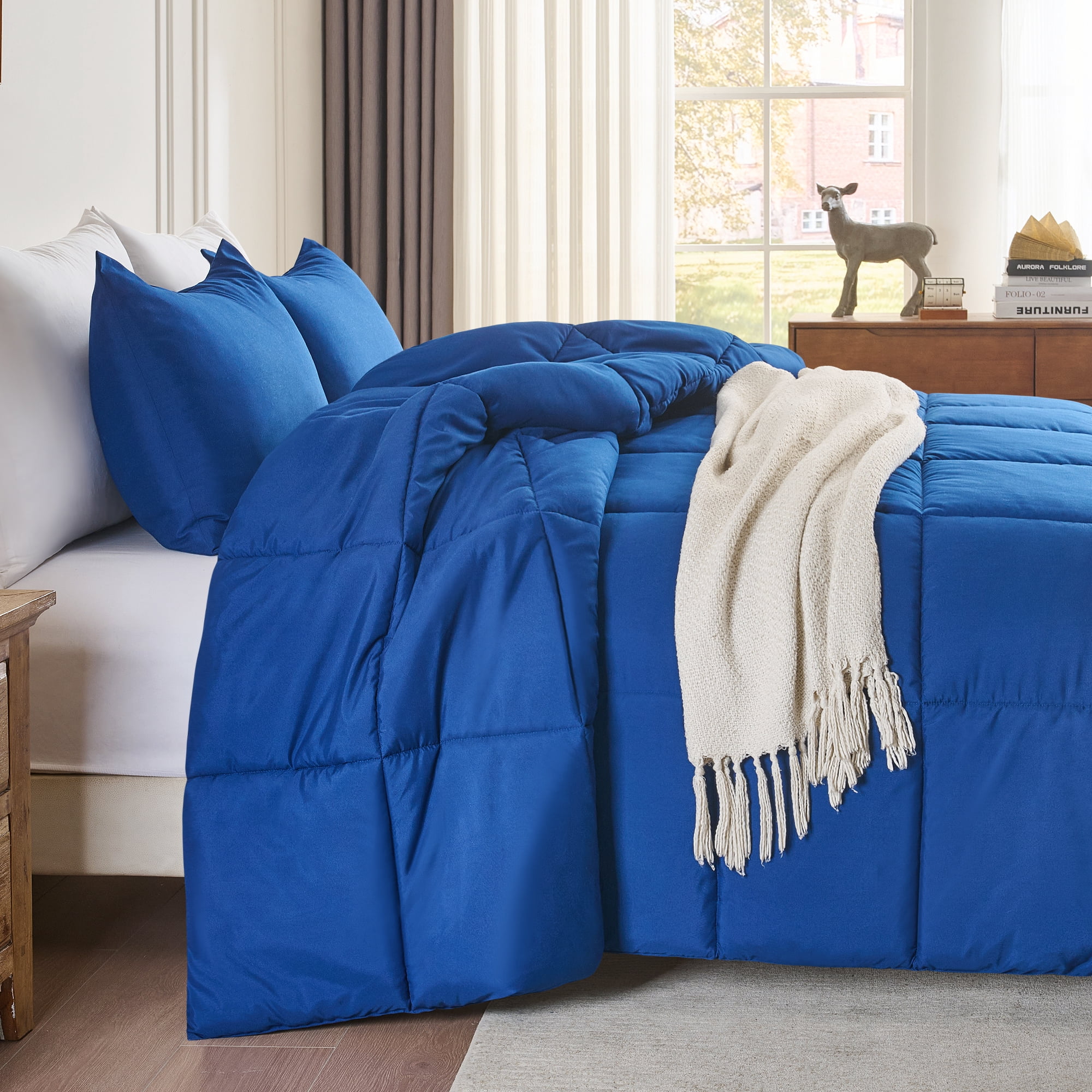 Mosluna Queen Comforter Set, 3-Piece Quilted Bedding with 2 Pillow Shams, All-Season Down Alternative (Navy Blue, 88 in x 88 in) rd9bg