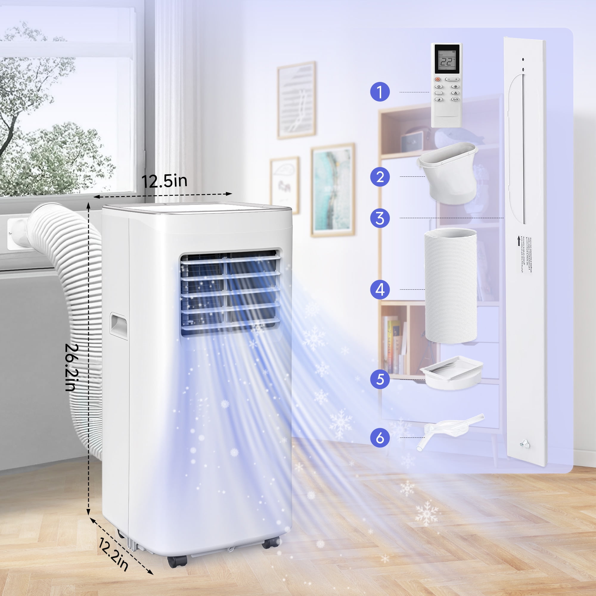 Frostorm 8500 BTU Portable Air Conditioner, 4-in-1 Cooling Fan and Dehumidifier with Remote Control (White, 360 sq. ft. Coverage) rj54d