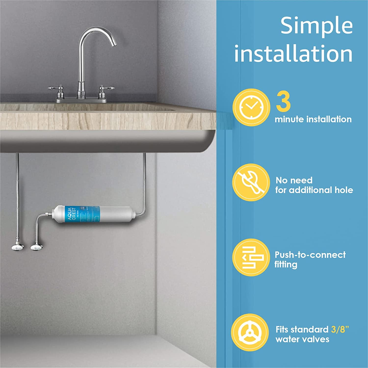 Aqua Crest 5KDC Under Sink Water Filtration System, Direct Connect Filter with 5,000 Gallon Capacity (1 Pack) jax3l
