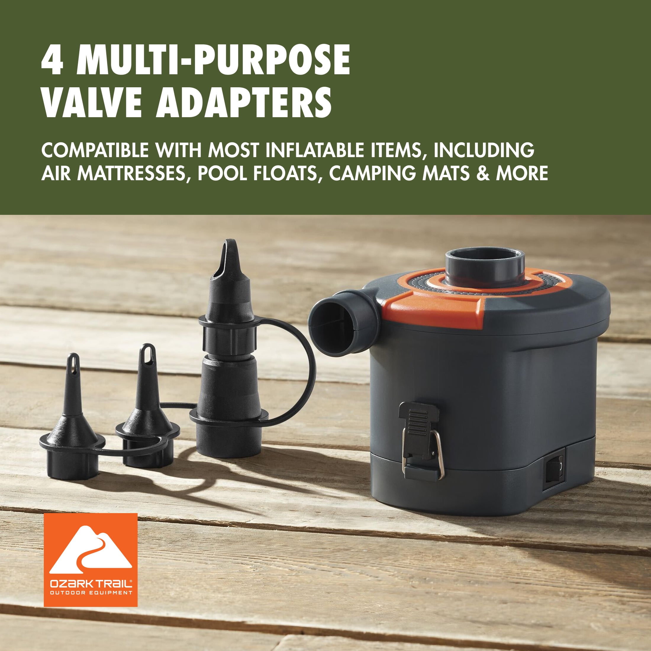 Ozark Trail Battery-Powered Electric Air Pump for Inflatables (Orange/Gray, 4.84 in x 4.17 in x 4.06 in) rbgyp