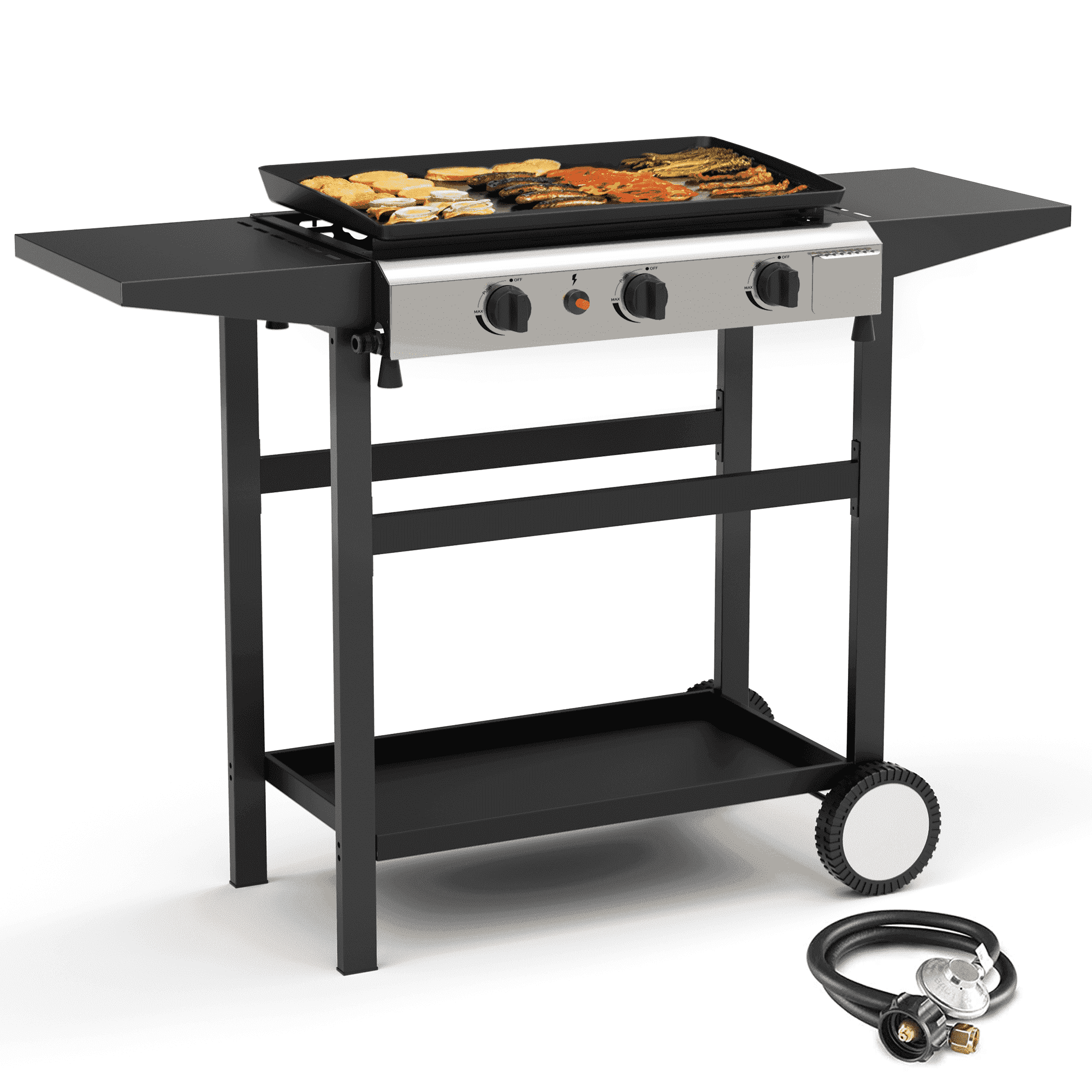 SKOK 3-Burner Propane Flat Top Gas Grill Griddle for Outdoor Cooking (Black, 23 in) mcju1
