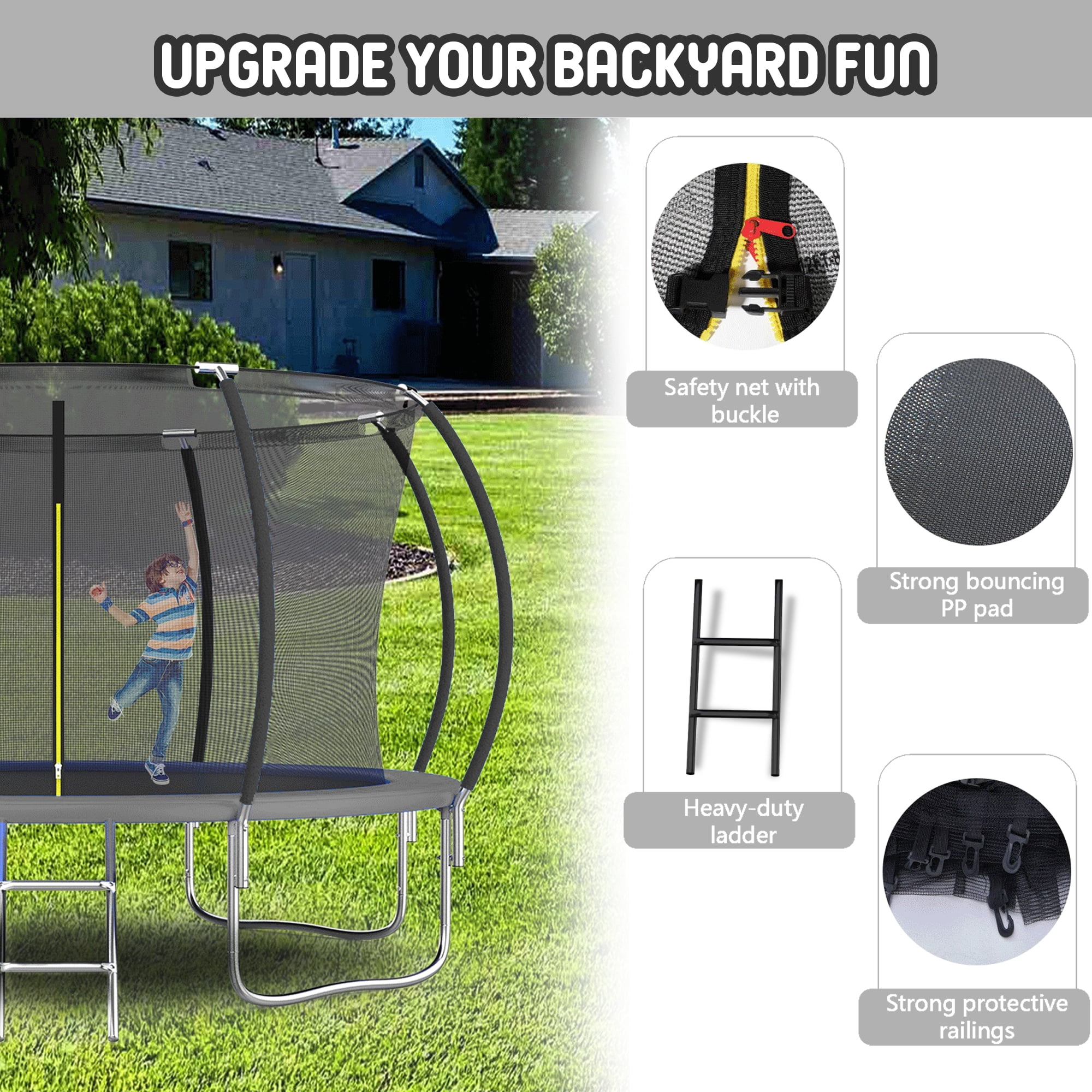 Shengchao Trade 12ft Recreational Trampoline with Safety Enclosure, Basketball Hoop, and Ladder (Black, 1000 lb) ojoir