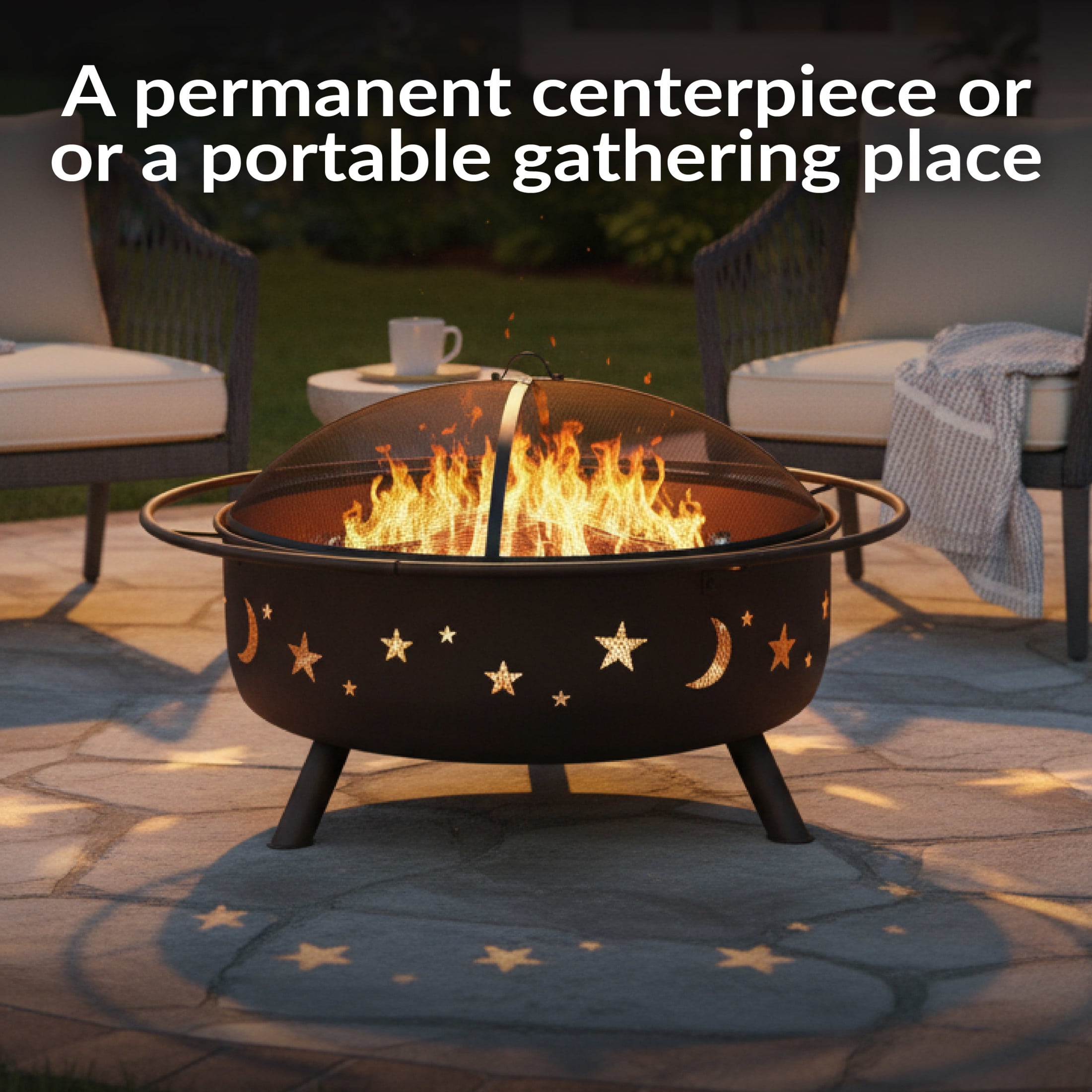 Sunnydaze Decor Cosmic Outdoor Fire Pit Wood Burning Patio Backyard Fireplace (Celestial Design, 42 in) 6ug0v