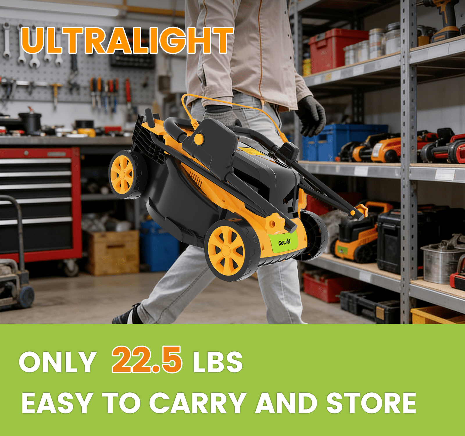 Gewol 20V 13 in Cordless Lawn Mower, Lightweight Push Mower with 2 Batteries & Fast Charger (13 in) 9vq7g