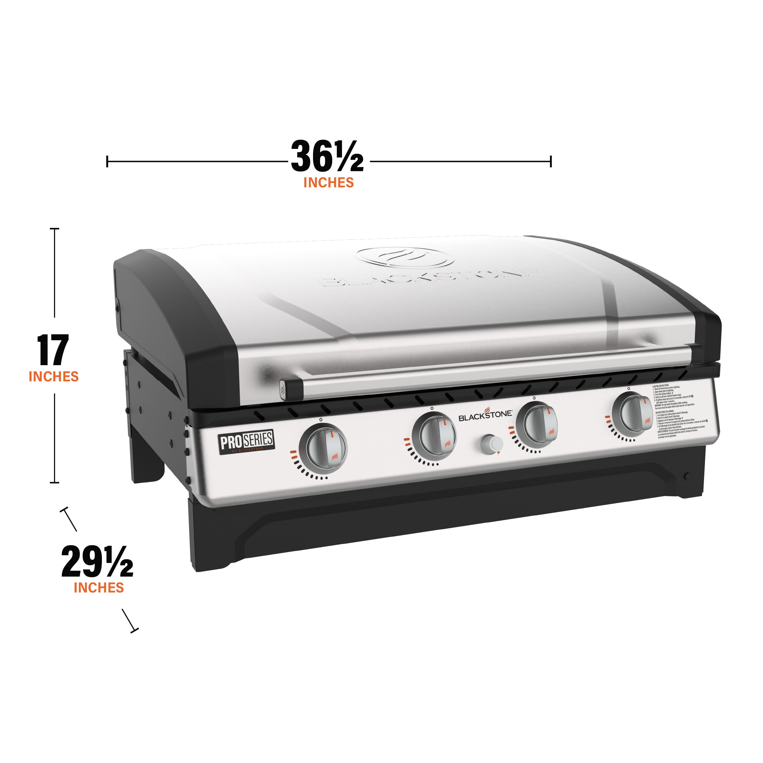Blackstone Pro Series 36-inch 4-Burner Propane Omnivore Drop-in Outdoor Griddle with Hood (Silver, 768 sq in) 5r8ii