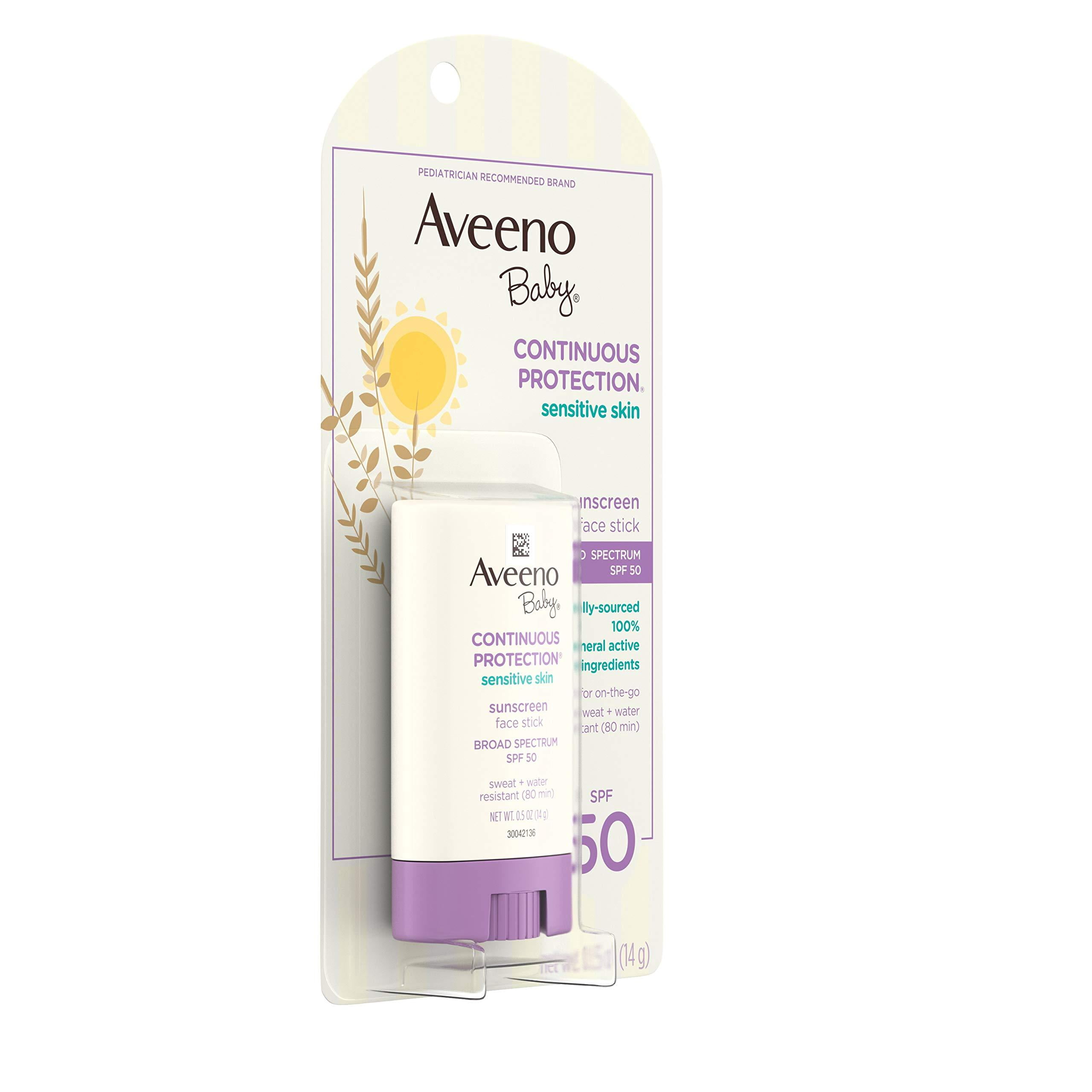 Aveeno Baby Continuous Protection Sensitive Skin Mineral Sunscreen Stick SPF 50 (0.5 oz, Pack of 2) 8u89n