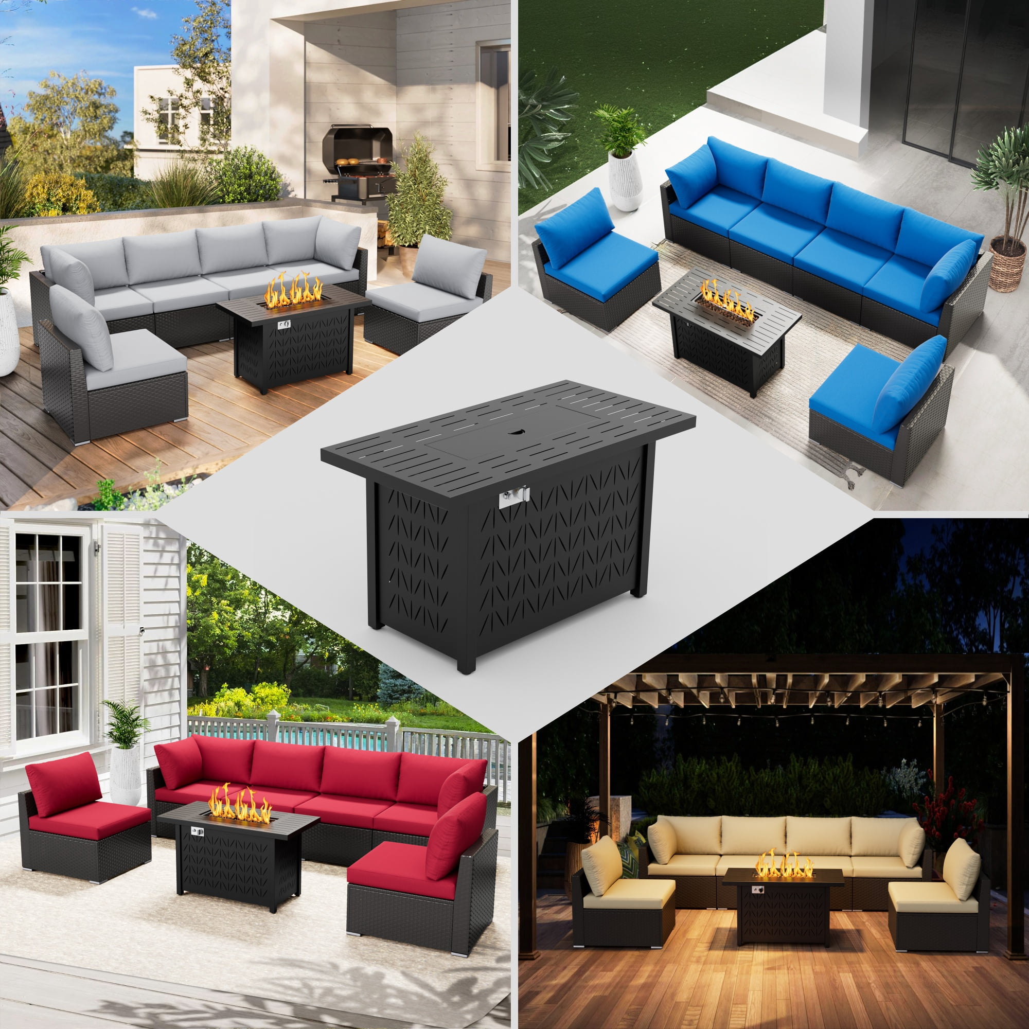 Vornel 43 in Rectangular Propane Fire Pit Table, 50000 BTU 2-in-1 Gas Fire Table with Lid and Cover (Black, 43 in) yeym8