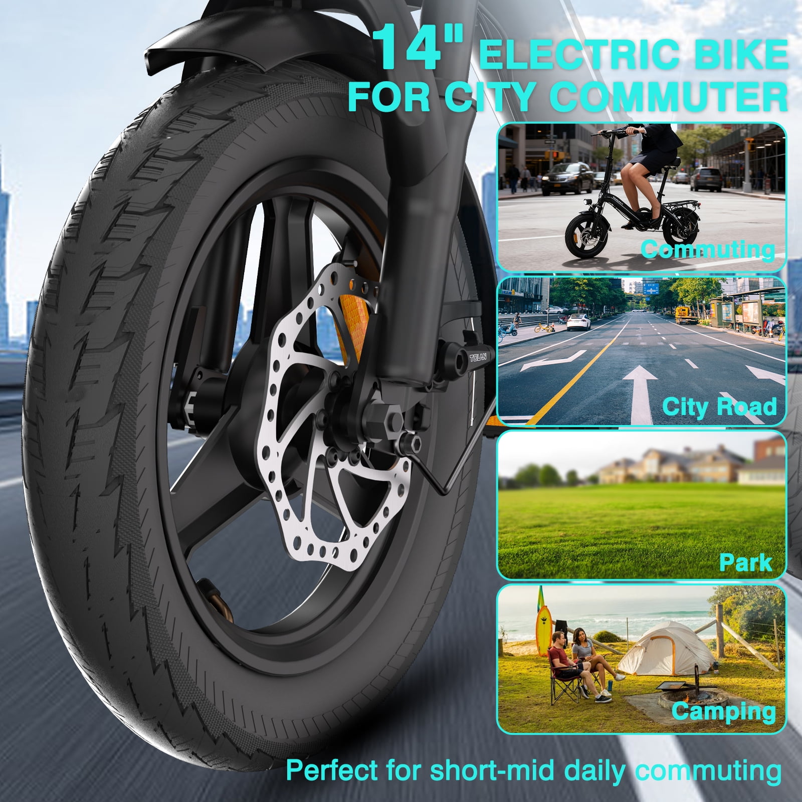Bodywel Folding Electric Bicycle for Adults and Teens, 14 in Compact E-Bike with 500W Motor and 360Wh Battery (Black) ve9uh