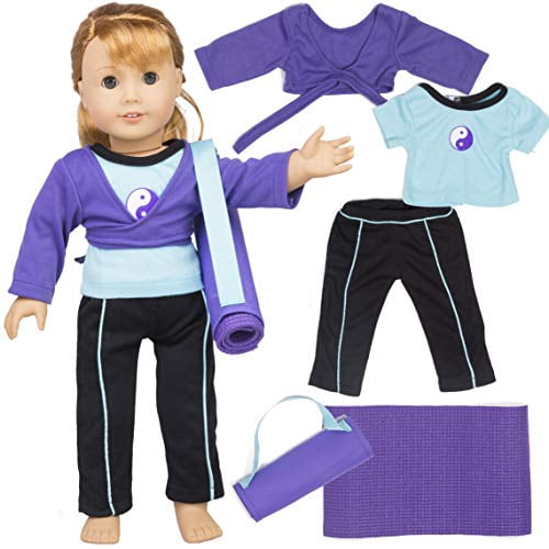 Dress Along Dolly Yoga Gymnastics Doll Outfit Set for 18 in Dolls (Black, 5 Piece Set) bp1tf