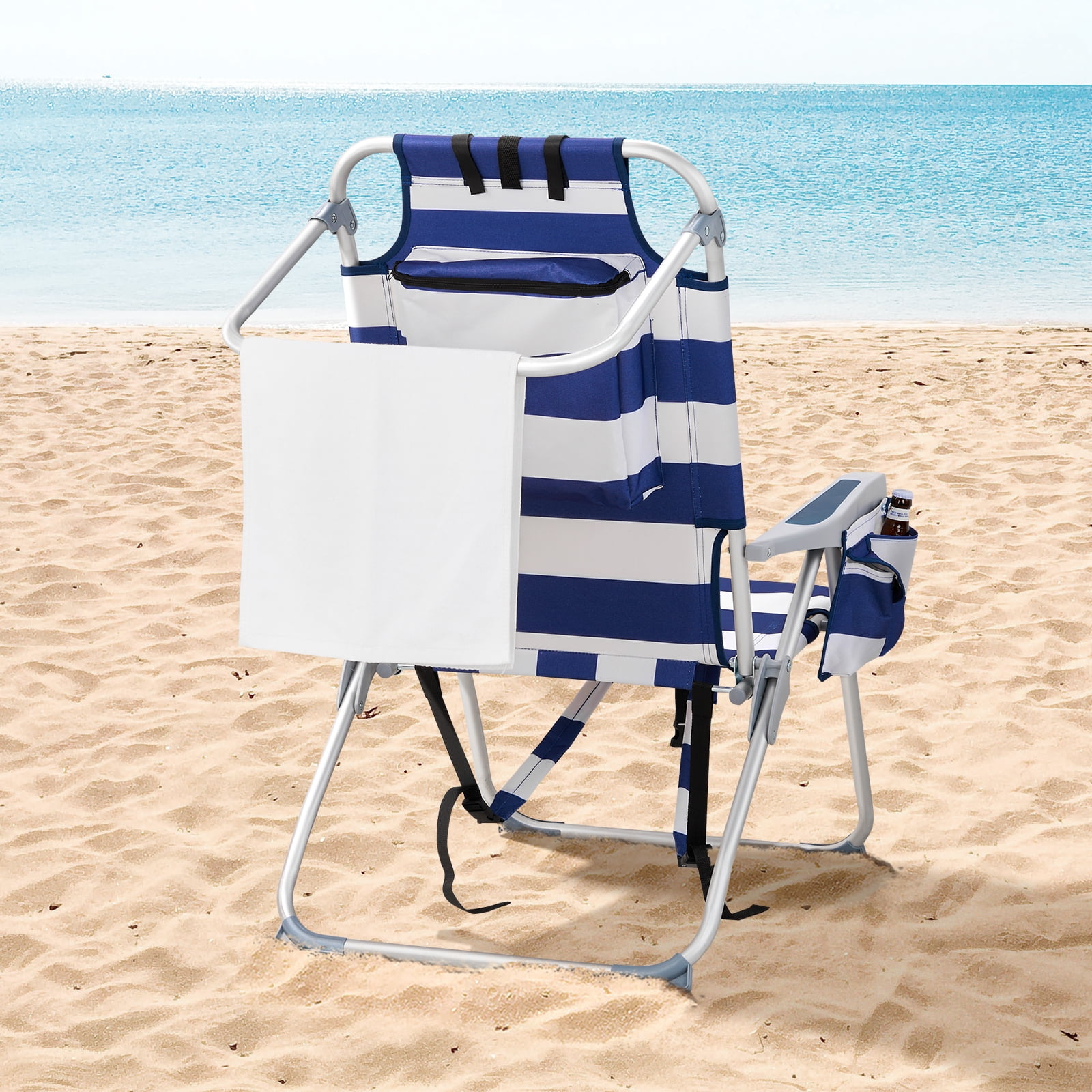 sluting Heightened Oxford Beach Chair with Adjustable Backrest (Blue Stripes, 24.8 in x 27.6 in x 39 in) 7tv28