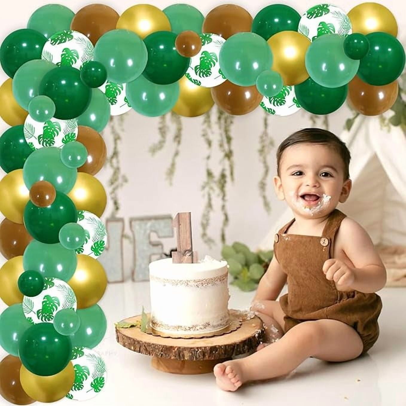 Sloth Birthday Party Decorations Set, Tropical Jungle Animal Theme Backdrop and Balloon Arch Kit (Green and Brown, 73 Pieces) 116al
