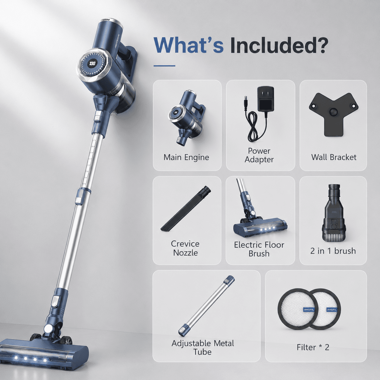 PrettyCare Cordless Stick Vacuum Cleaner, 6-in-1 Lightweight Upright for Carpet and Hard Floor (Blue, 1.3L Dust Cup) 6ctnz