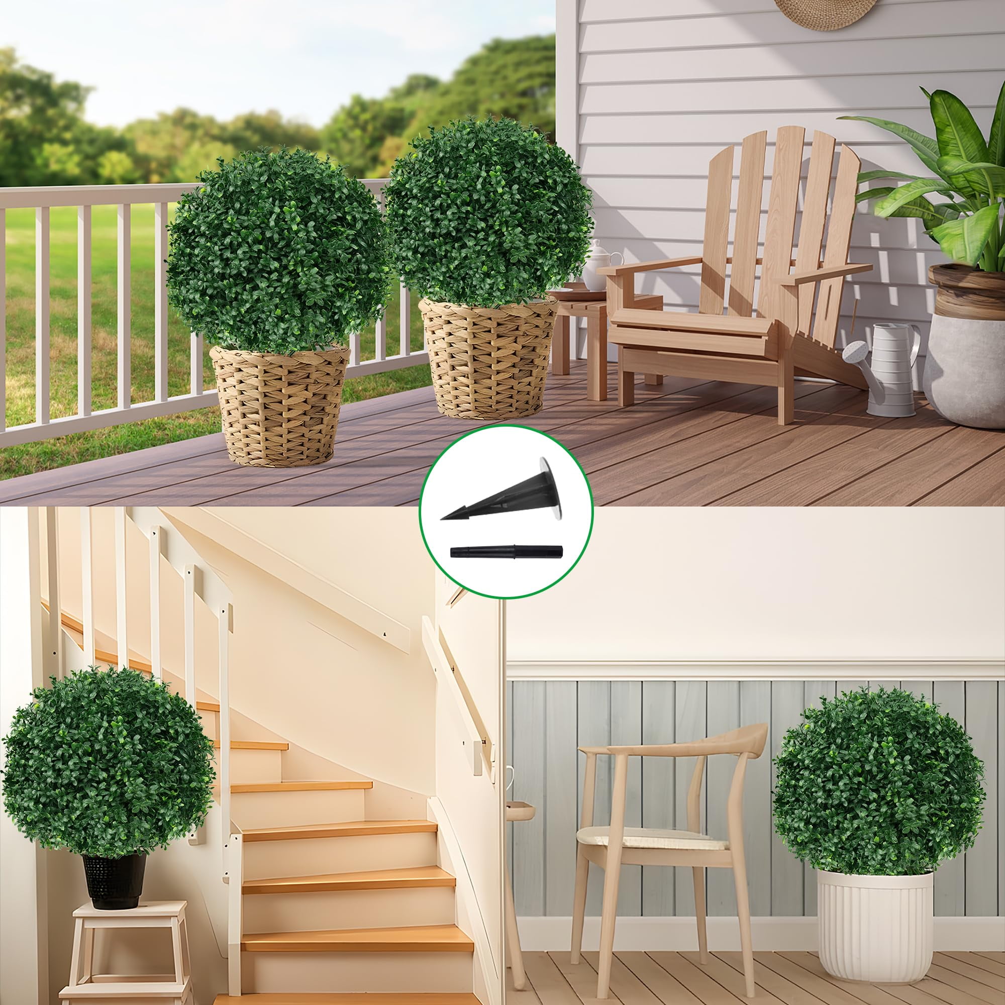 FZHCZWZX Artificial Boxwood Sphere Topiary Bushes, UV Resistant Decorative Plants for Porch and Garden (Green, 16 in, 2 Pack) 0xdcl