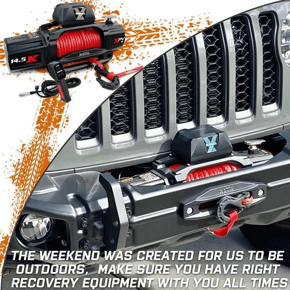 X-BULL Electric Winch XPV 14500 lb 12V Synthetic Rope Off-Road Recovery System (Black, 14500 lb) pqkvu