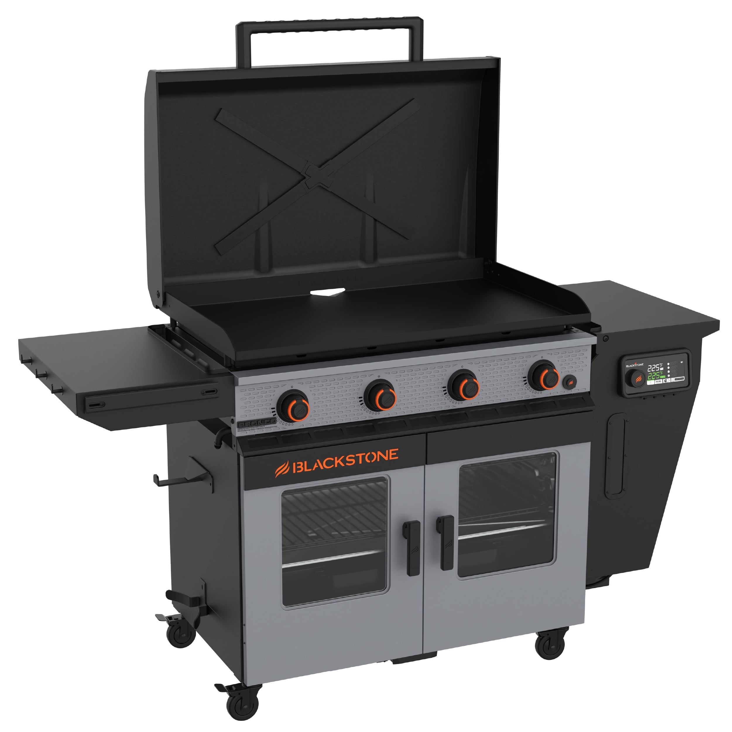 Blackstone Bronco Outdoor Combo Griddle, 36 in 4-Burner Flat Top Grill with Vertical Pellet Smoker (Grey) xh2mx