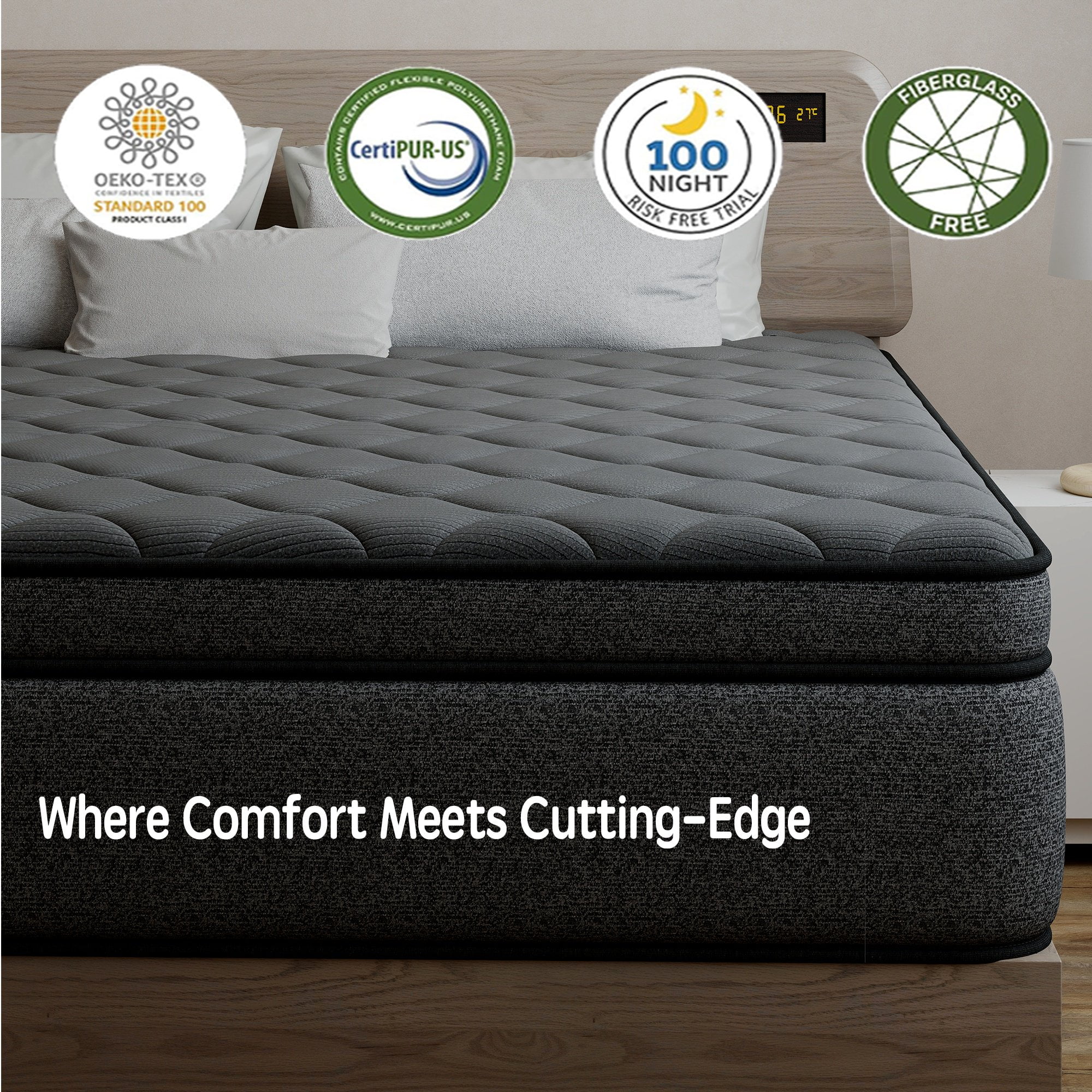 OPV 14-inch Hybrid Twin Mattress, Memory Foam & Pocket Spring Euro Top, Medium Firm Comfort (Gray, Twin) eas8u