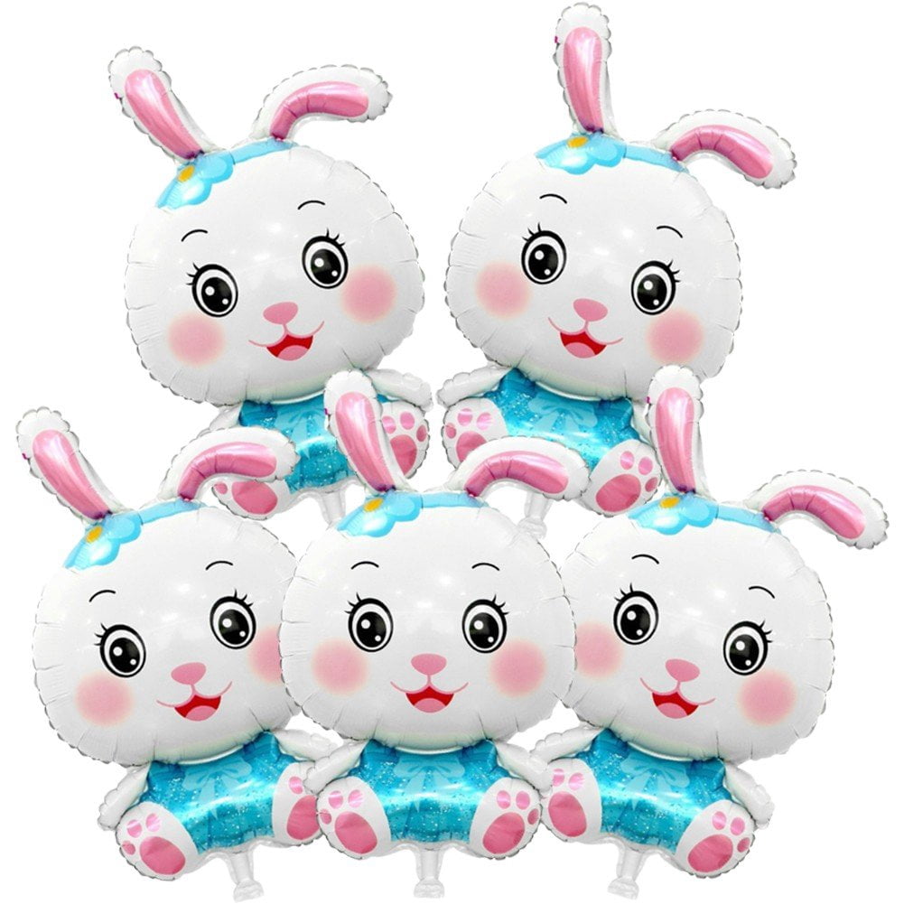 Jiibva Easter Bunny Foil Balloons, Rabbit Shaped Party Decorations (Blue, 5 Pack) dytcz