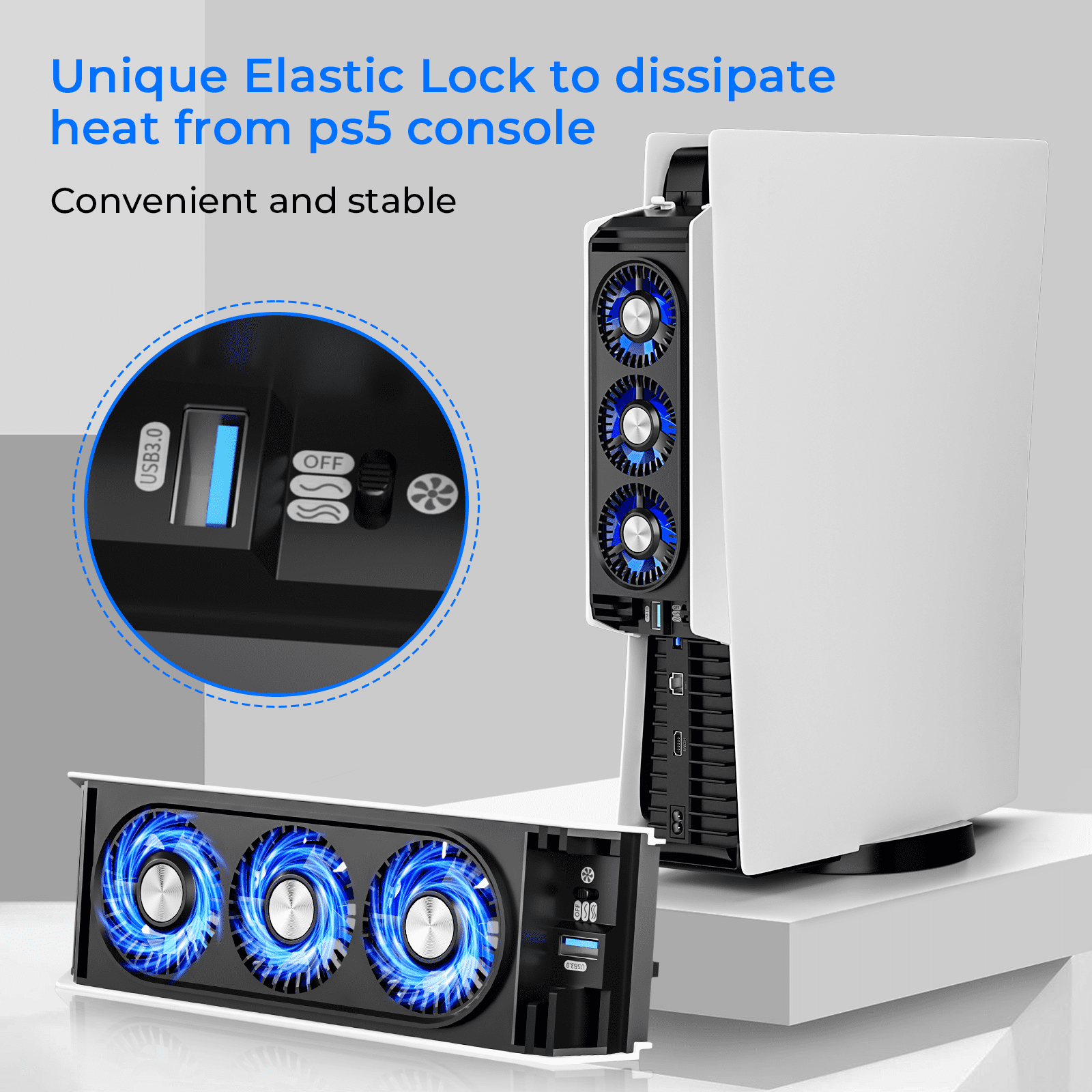 BRHE PS5 Cooling Fan with LED Light and 3 Quiet Fans (Black, 1 Pack) 9zfgt