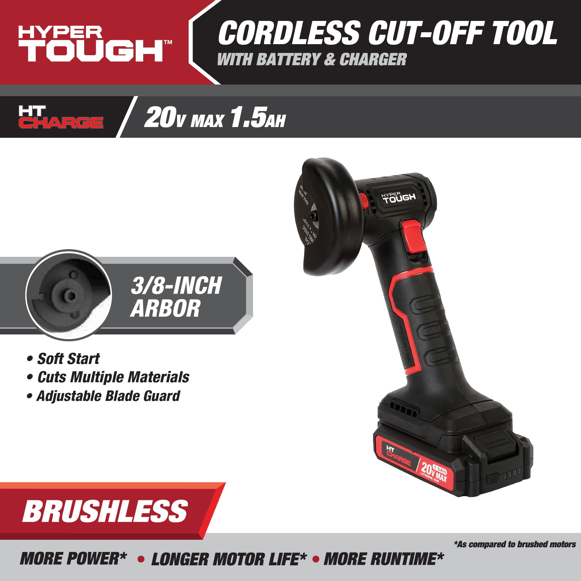 Hyper Tough 20V Max Brushless Cordless Cut-Off Tool with 3-inch Disc (1.5Ah Battery and Charger Included) 9h28z