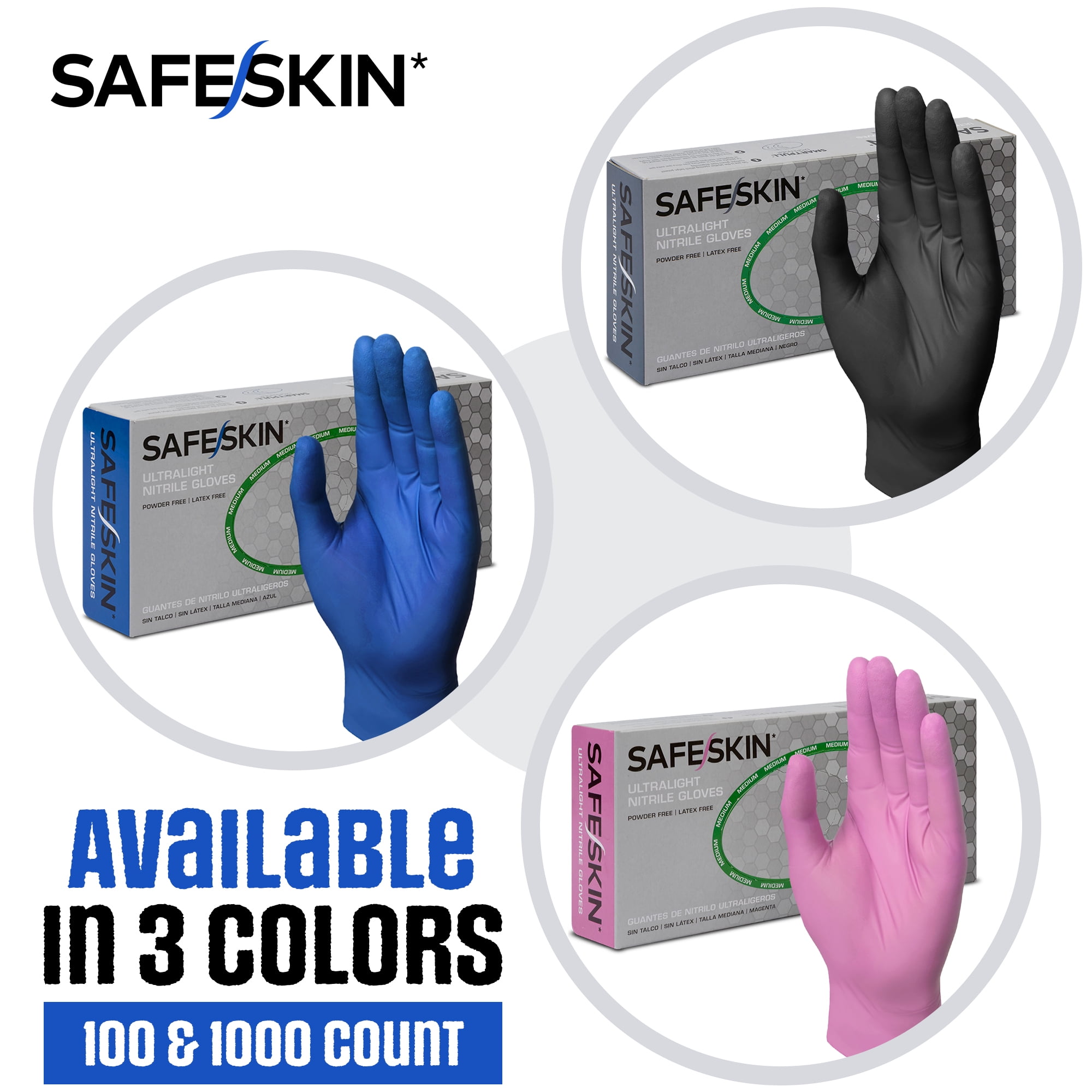SAFESKIN Ultralight Disposable Nitrile Gloves (Blue, Medium, 100 Count) 0a91y