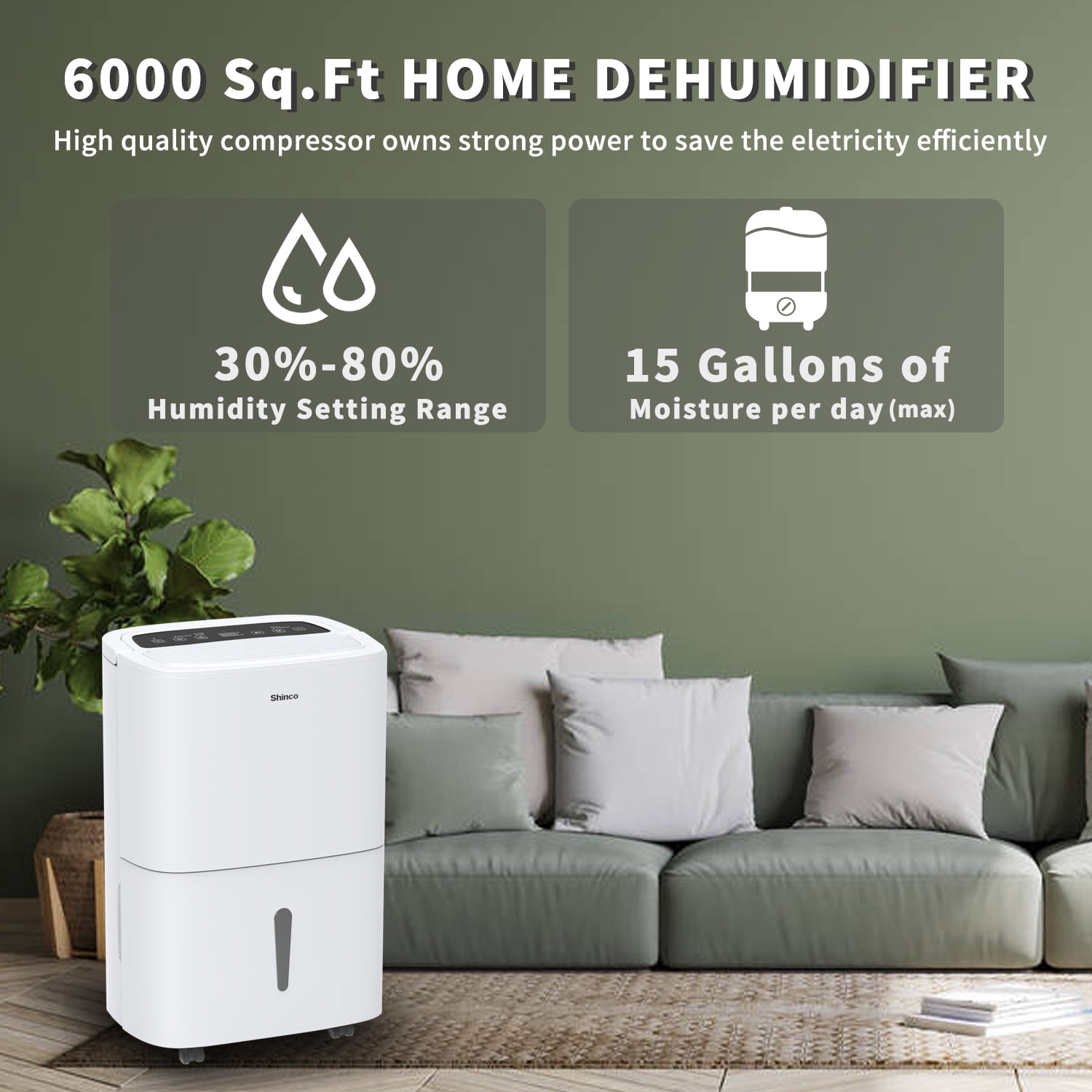 Shinco Energy Star Dehumidifier with WiFi for Large Rooms and Basements (White, 1.32 Gallons) s67hx