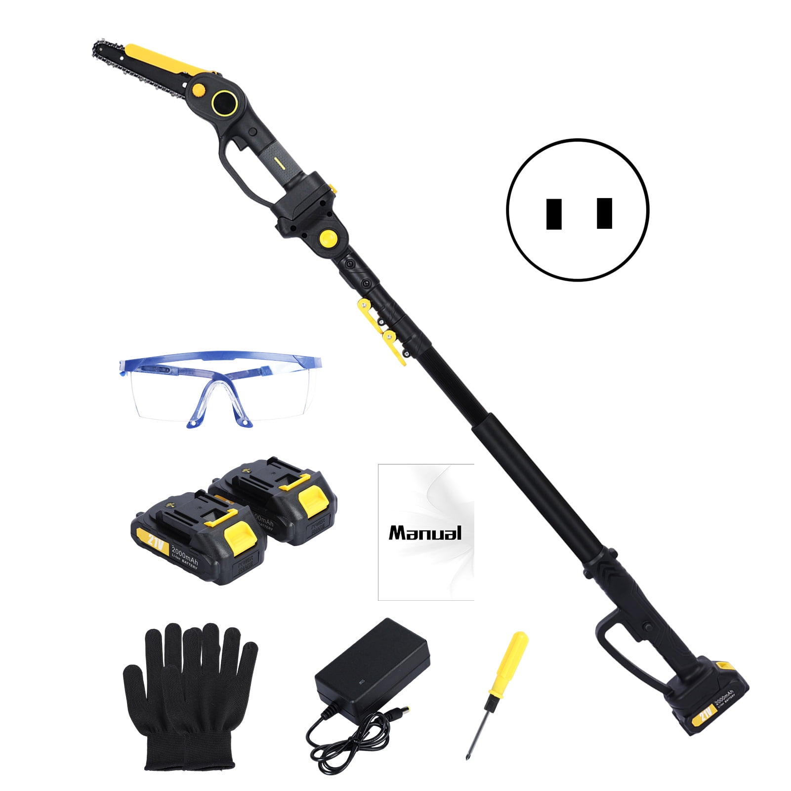 Aqyh 2-in-1 Cordless Pole Saw and 6 in Mini Chainsaw, Electric Tree Pruning Tool with 2 Batteries (Yellow, 4.9-7.5 ft Extension Rod) pn81h
