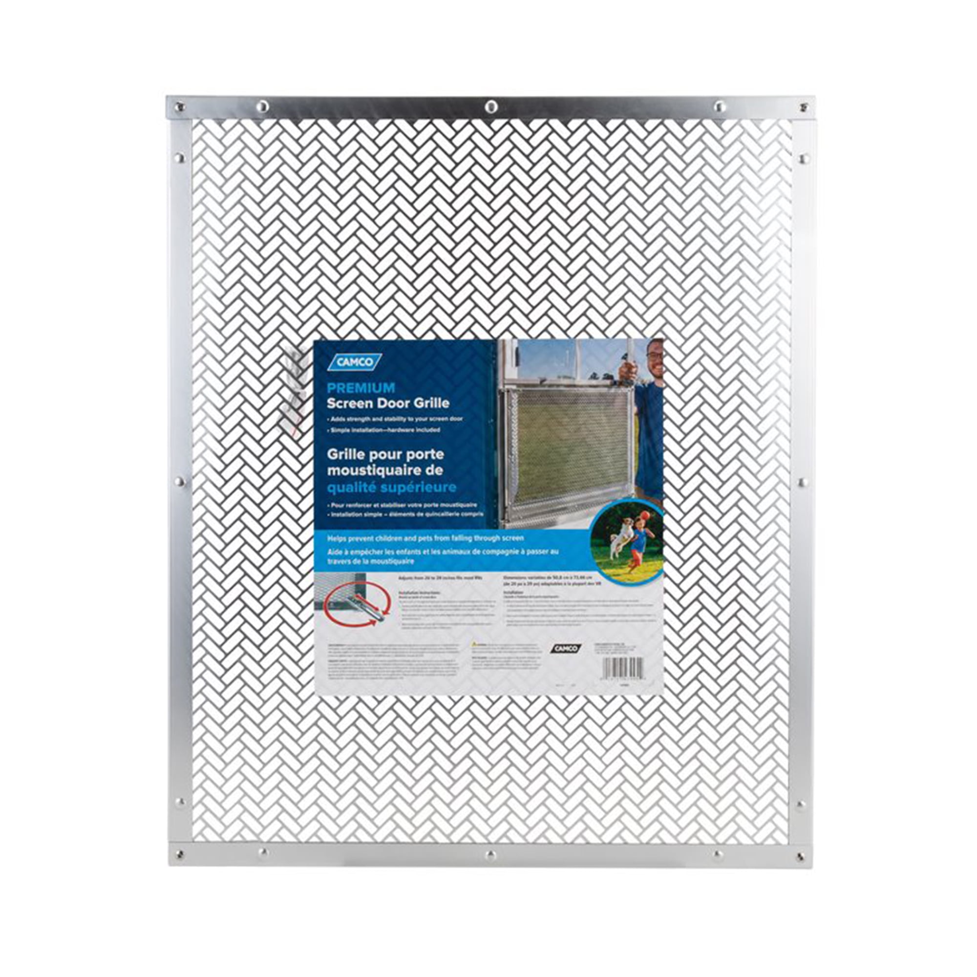 Camco Premium RV Screen Door Grille, Heavy-Duty Aluminum Protective Guard (Silver, 20 in to 29 in) e4ha3