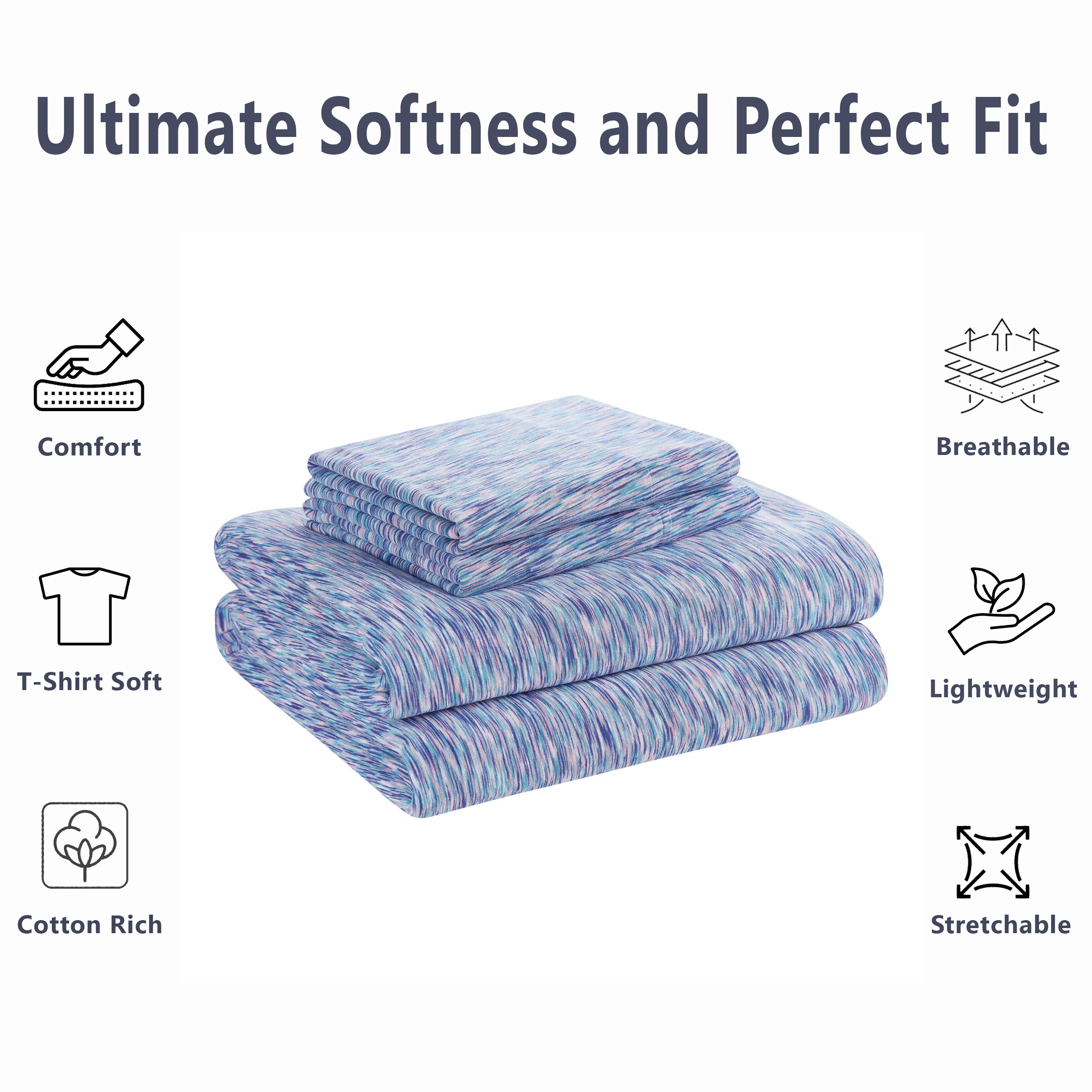 Mainstays Jersey Knit Bed Sheet Set (Full, Purple Crackle, 4-Piece) ubjgo