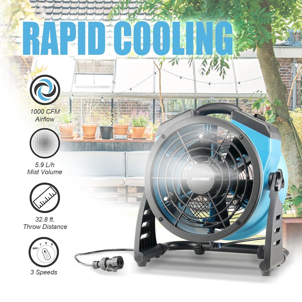 XPOWER FM-65 Portable 3-Speed Outdoor Misting Fan and High Velocity Air Circulator (Black, 1 Unit) atd27